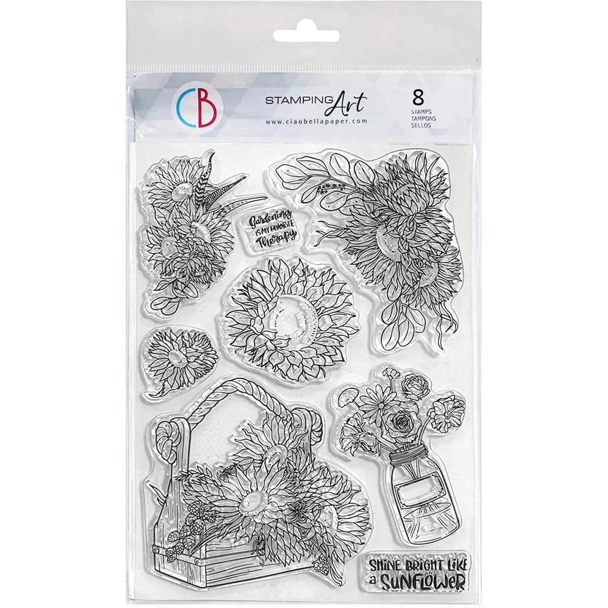 Ciao Bella Clear Stamp Set 6"X8" Growing Sunflowers 1