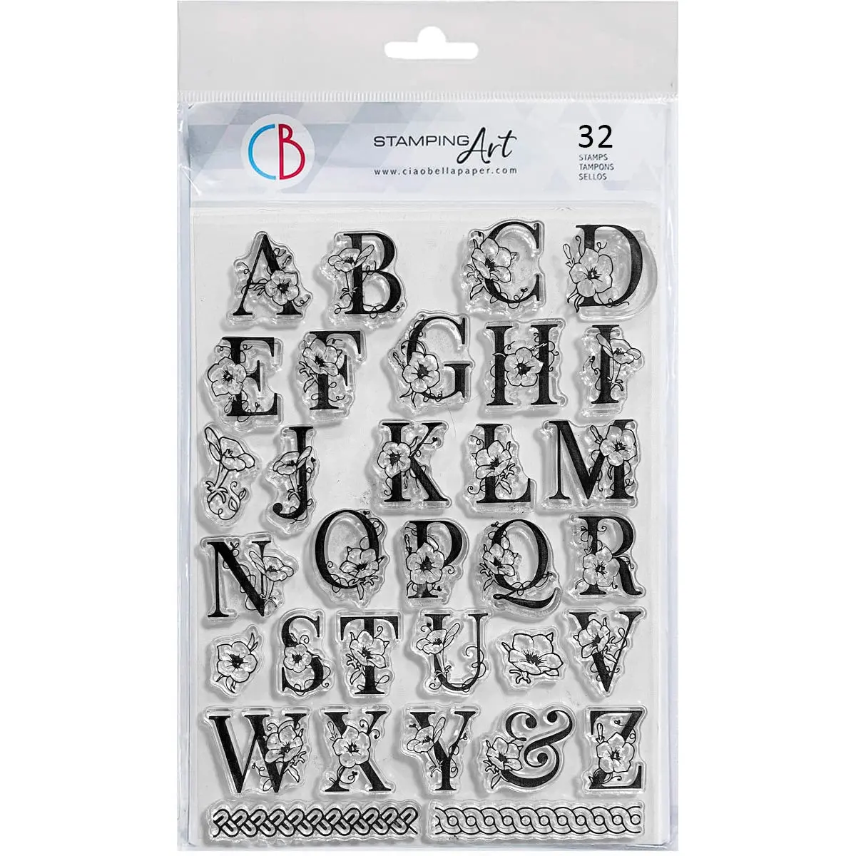 Ciao Bella Clear Stamp Set 6"X8" Floral Alphabet 1