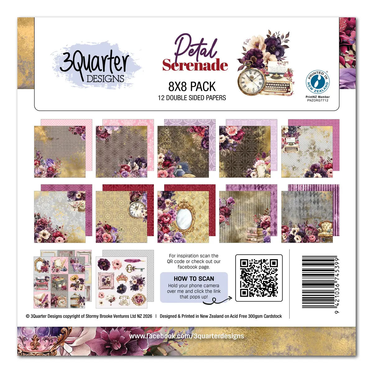 3Quarter Designs Petal Serenade 8X8 Paper Pack 1