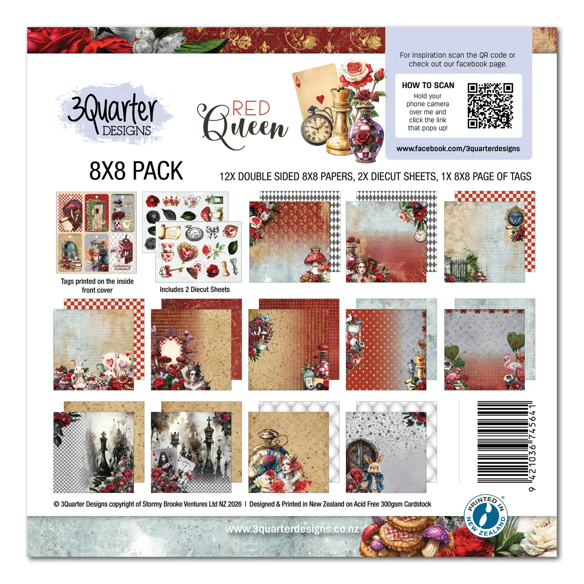 3Quarter Designs Red Queen 8X8 Paper Pack & Diecuts Set 1