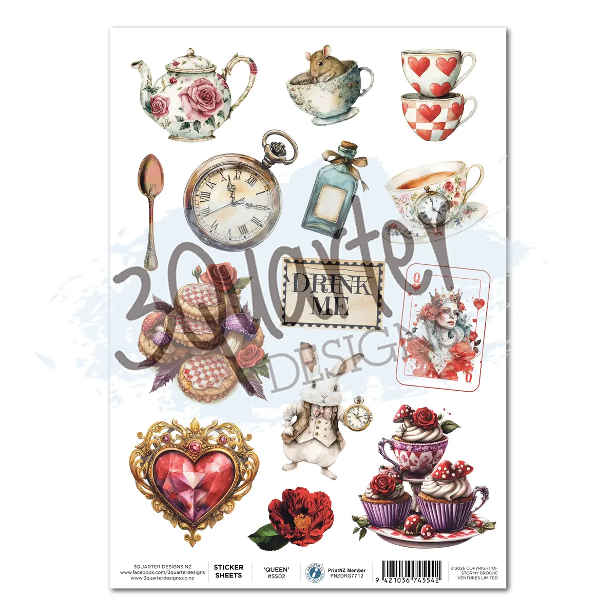 3Quarter Designs Red Queen - A4 Sticker Sheet 1