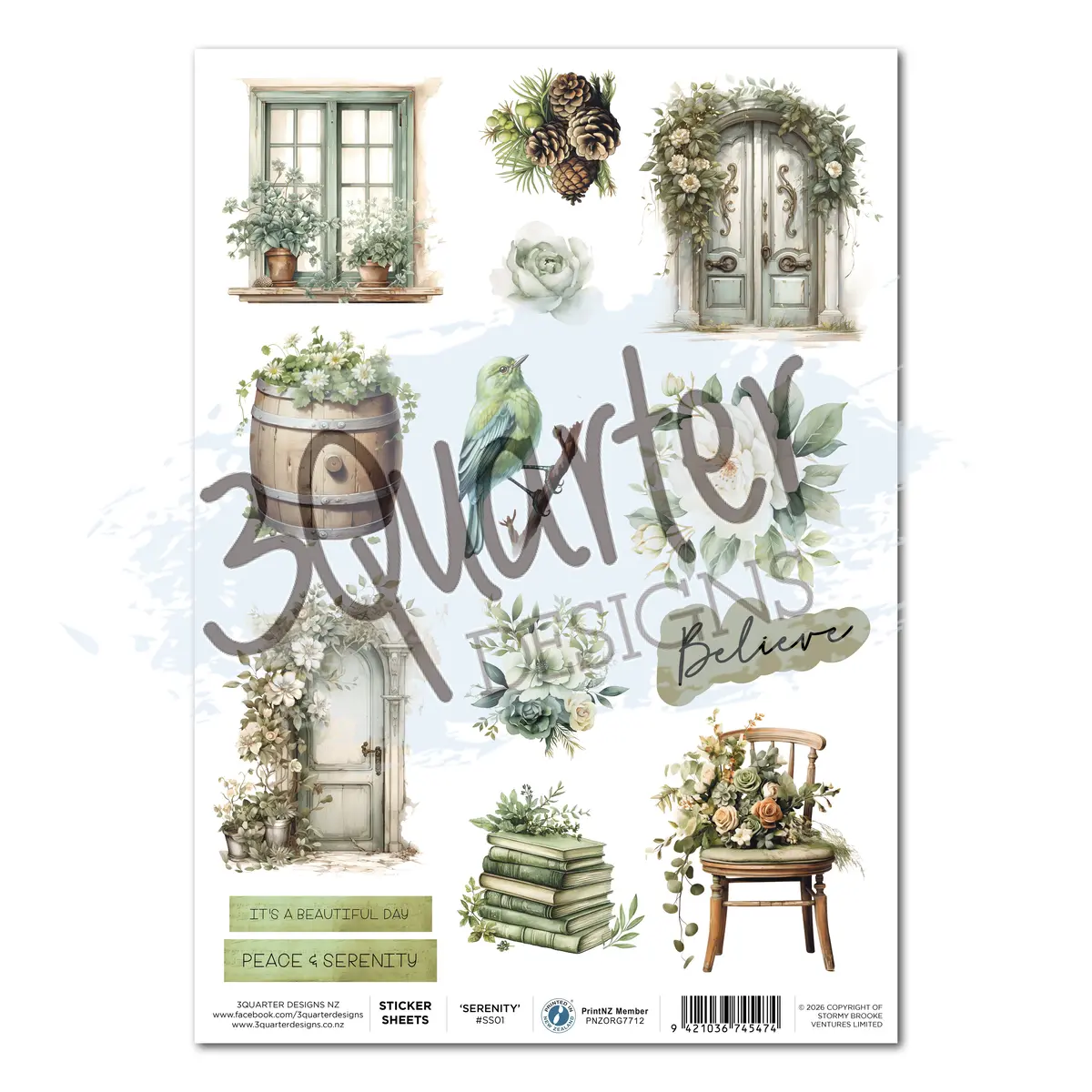 3Quarter Designs Sage Candle (Serenity) - A4 Sticker Sheet 1