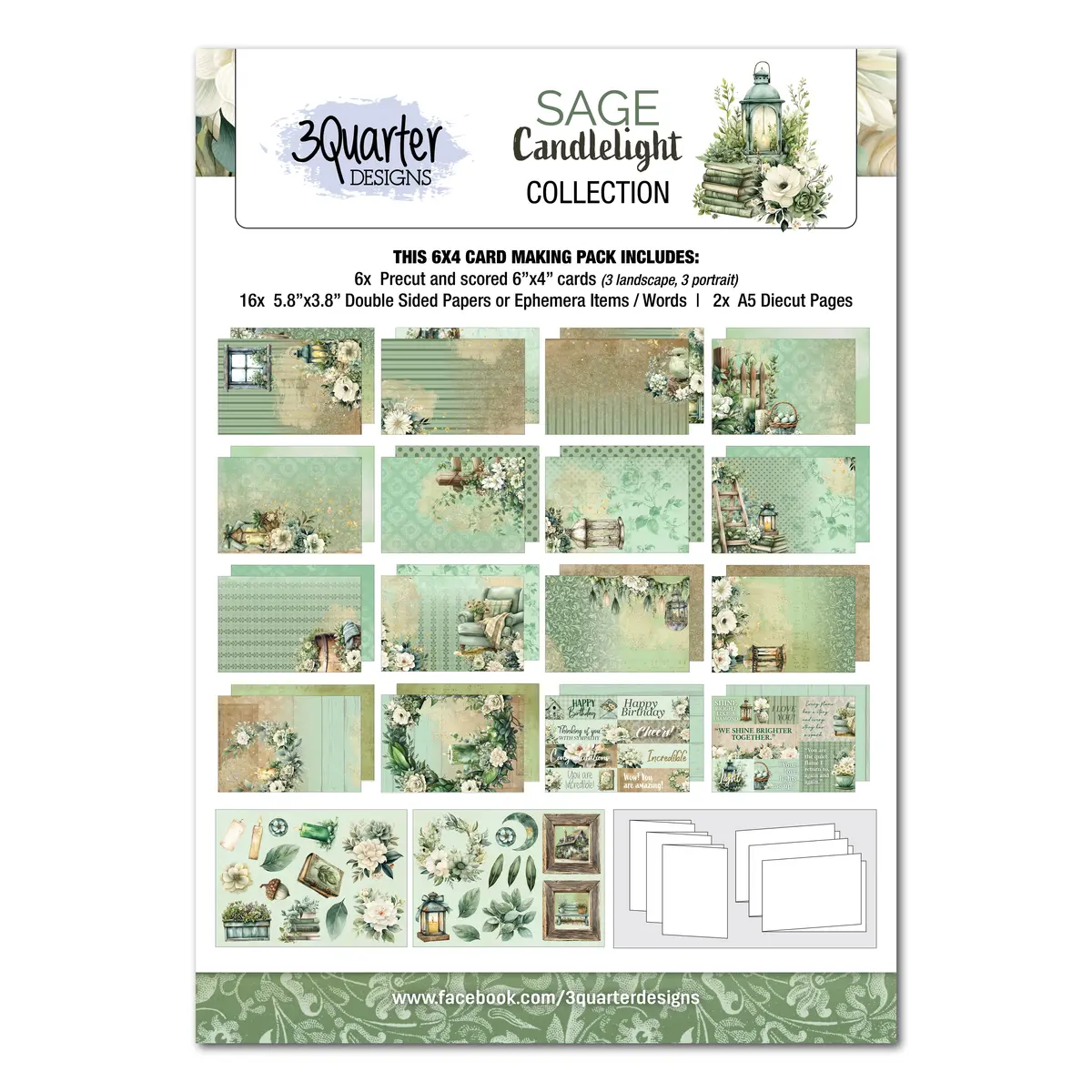 3Quarter Designs Sage Candle 6X4 Card Pack 1
