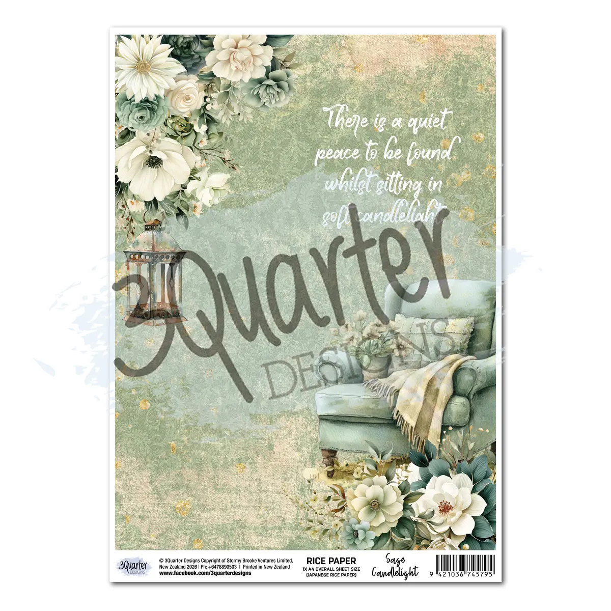 3Quarter Designs Sage Candle - A4 Rice Paper 1