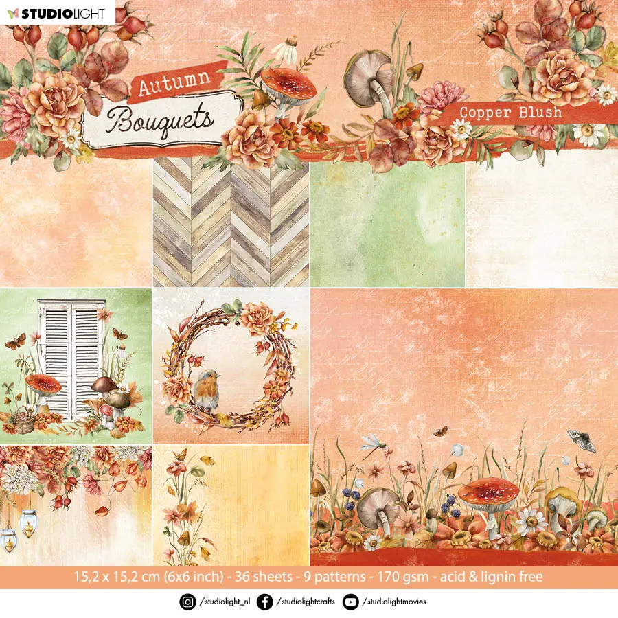 Sl Paper Pad Copper Blush Autumn Bouquet 152,4X152,4X9mm 36 Sh  Nr.107 1