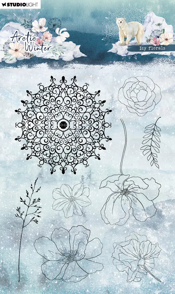Sl Clear Stamp Icy Florals Artic Winter 99X139x3mm 8 Pc Nr.583 1