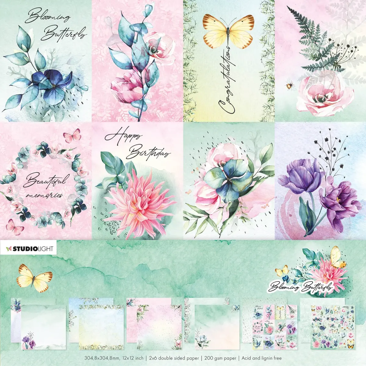 Sl Scrap Paper Set Blooming Butterfly 304.8X304.8X3mm 12 Sh Nr.20 1
