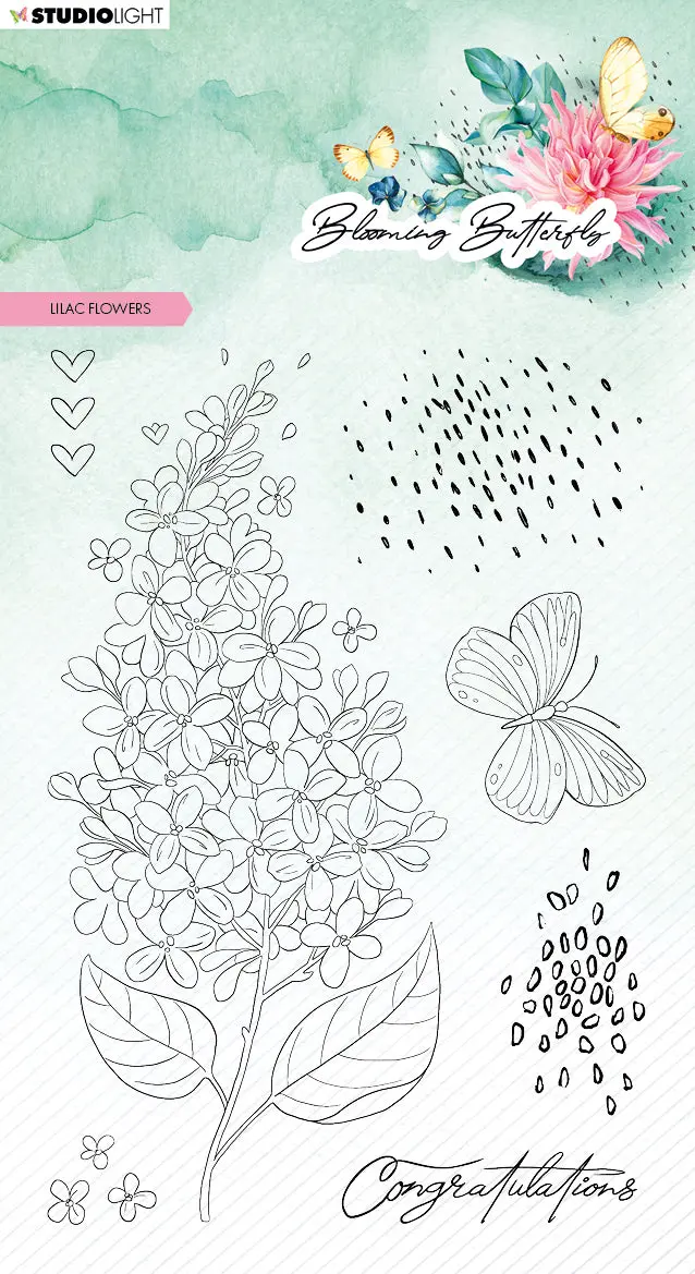 Sl Clear Stamp Lilac Flowers Blooming Butterfly 93X136x3mm 7 Pc Nr.358 1