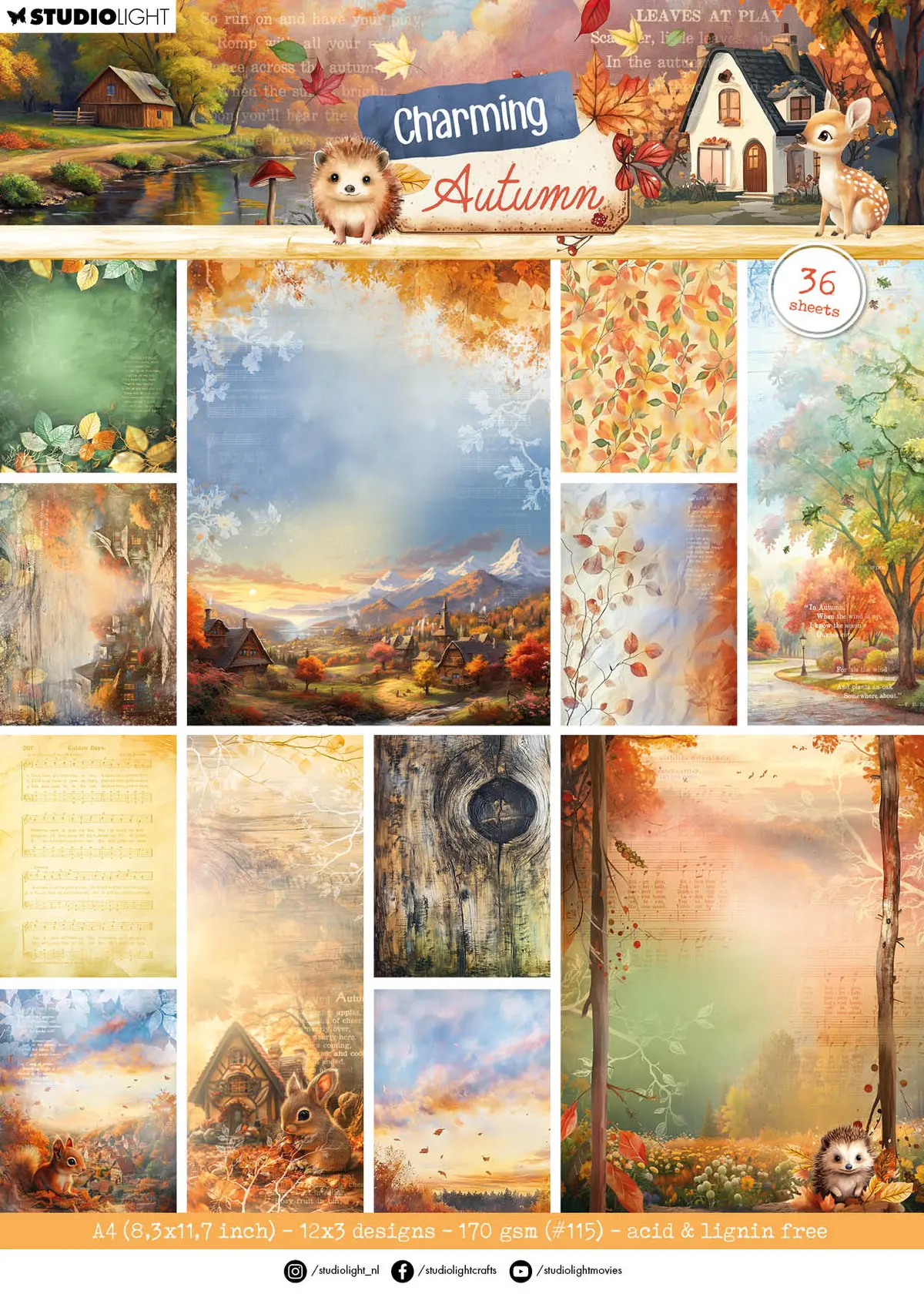 Sl Designer Paper Pad Background Papers Charming Autumn 36 Sheets 1
