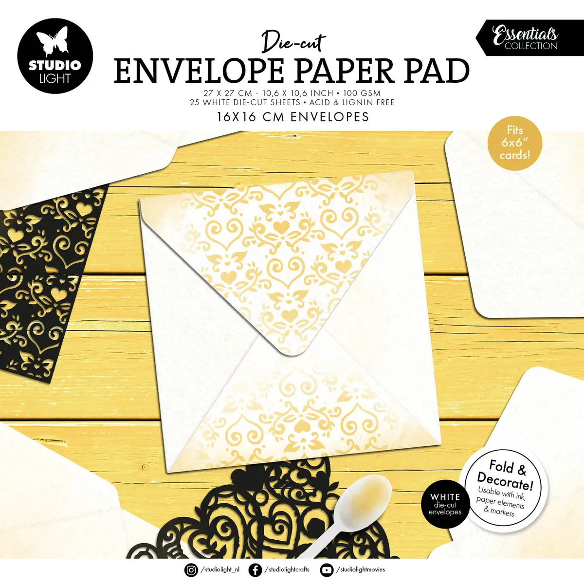 Sl Die-Cut Paper Pad 16X16 Cm Envelopes For 6X6" Cards Essentials 25 Sheets 1