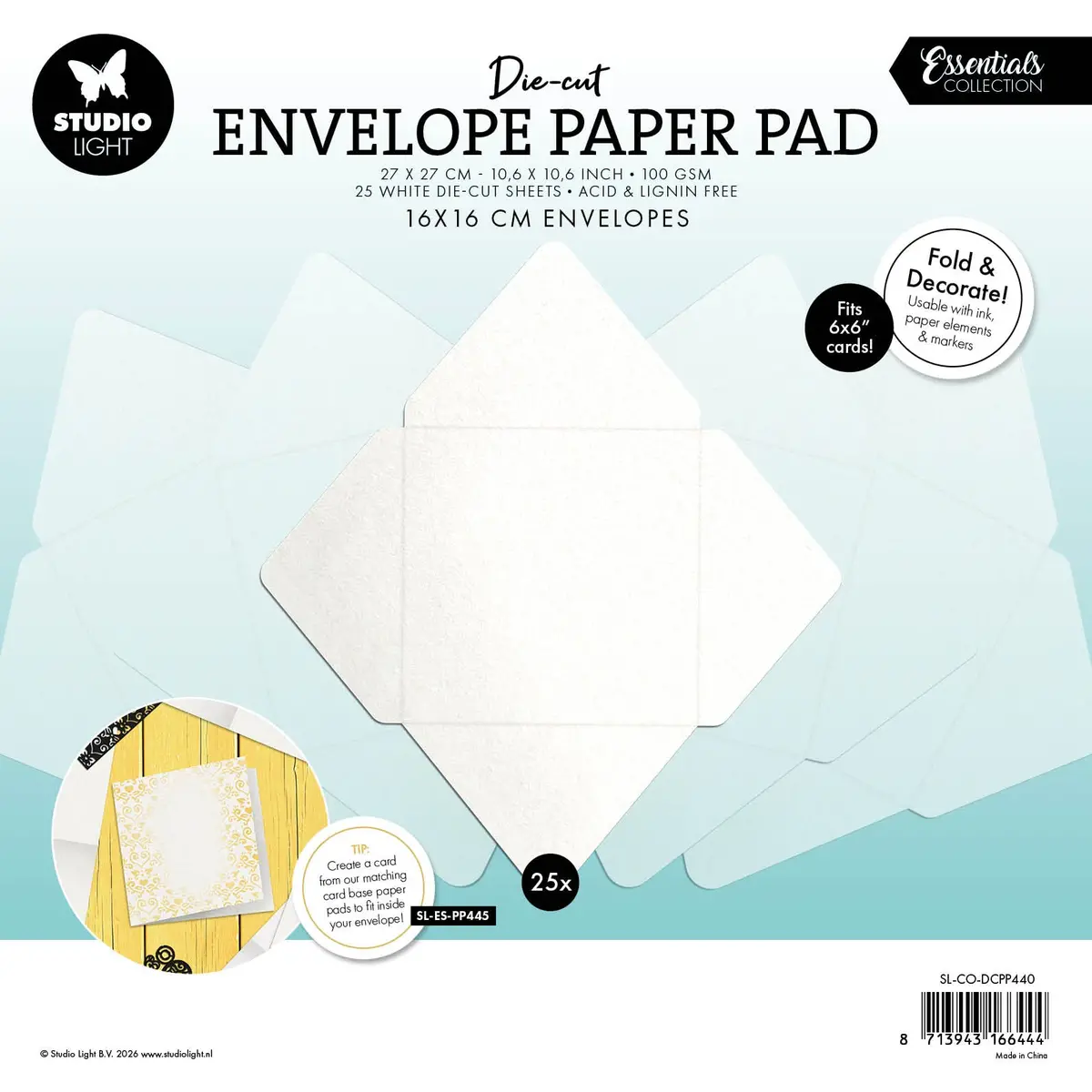 Sl Die-Cut Paper Pad 16X16 Cm Envelopes For 6X6" Cards Essentials 25 Sheets 2