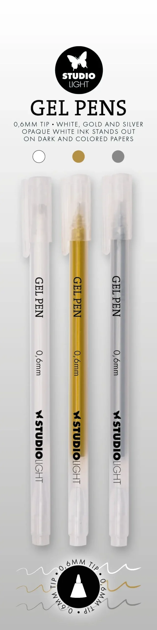 Sl Gel Pens White, Gold And Silver 0.6Mm Essentials 8X154x9mm 3 Pieces 1