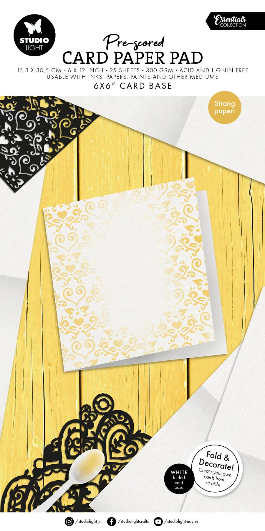 Sl Card Paper Pad Pre-Scored White 6X6" Cards Essentials 25 Sheets 1