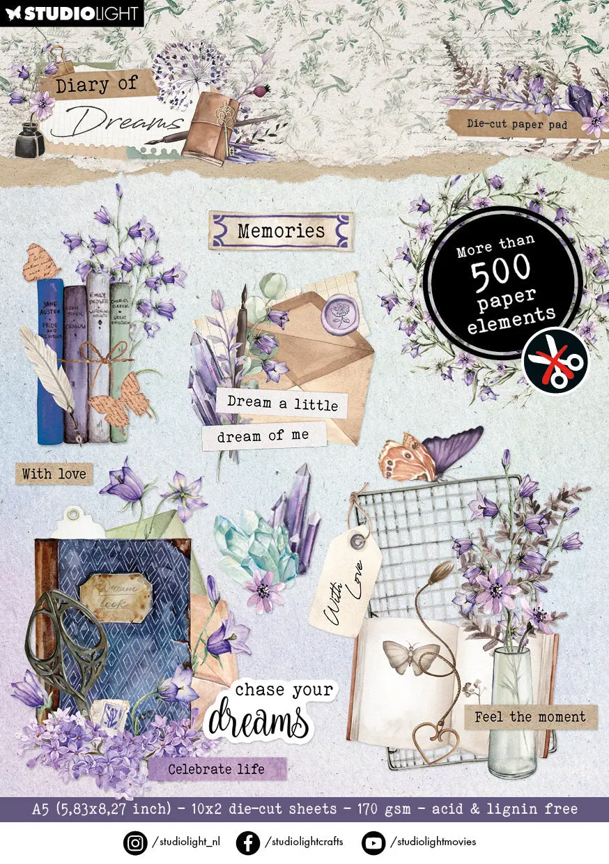 Sl Die-Cut Paper Pad Paper Elements Diary Of Dreams 20 Sh 1