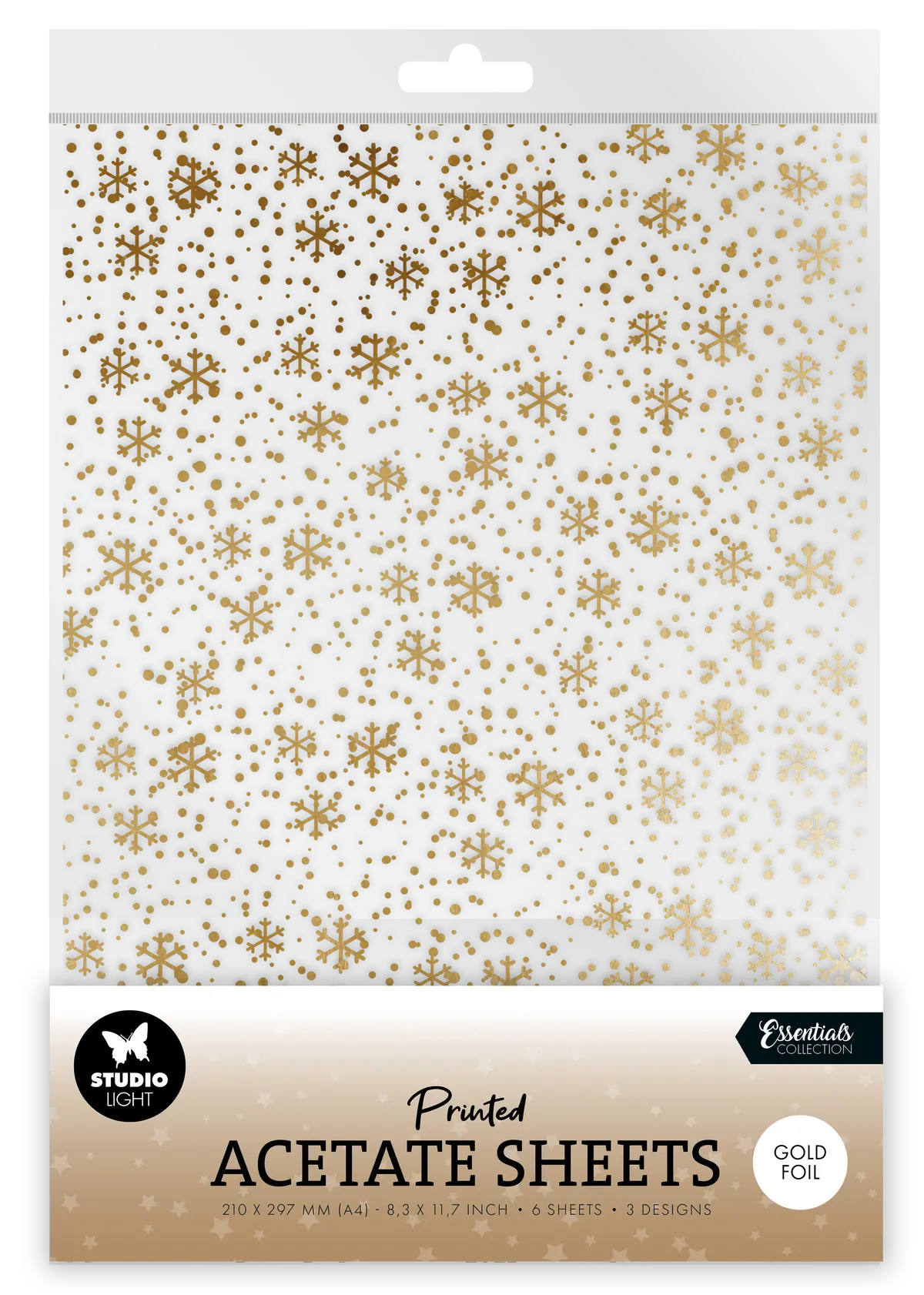 Sl Acetate Sheet Snowflakes Gold Essentials 6 Sheets 1