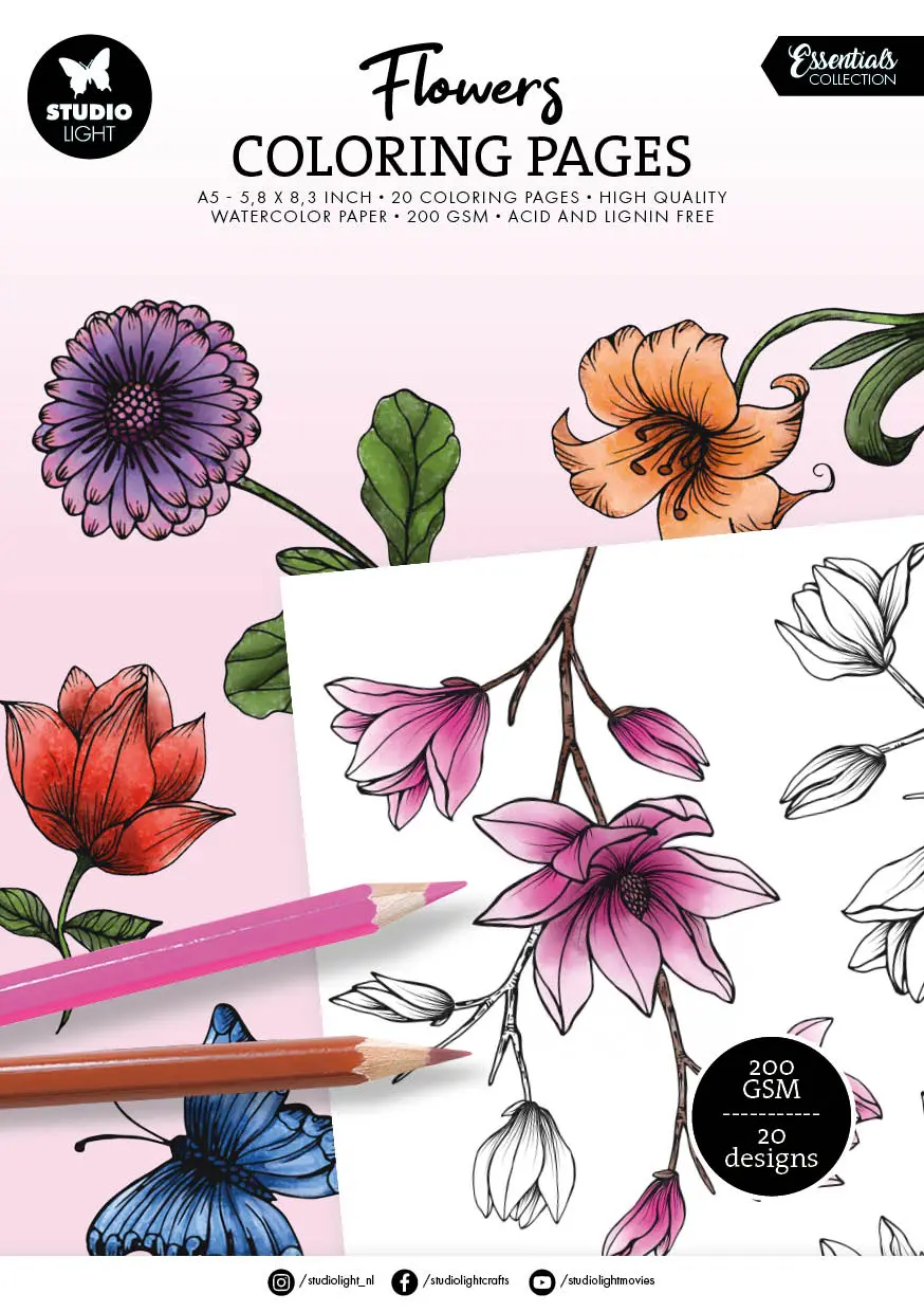 Sl Coloring Pages Flowers Essentials 20 Sheets 1