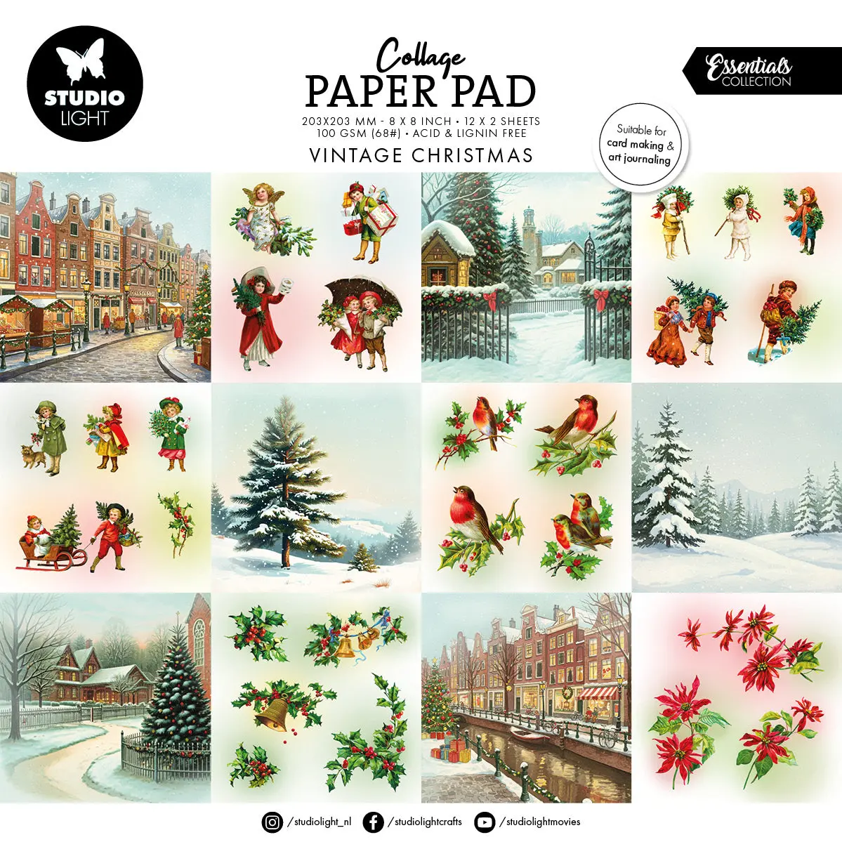 Sl Collage Paper Pad Vintage Christmas Essentials 24 Sheets 1