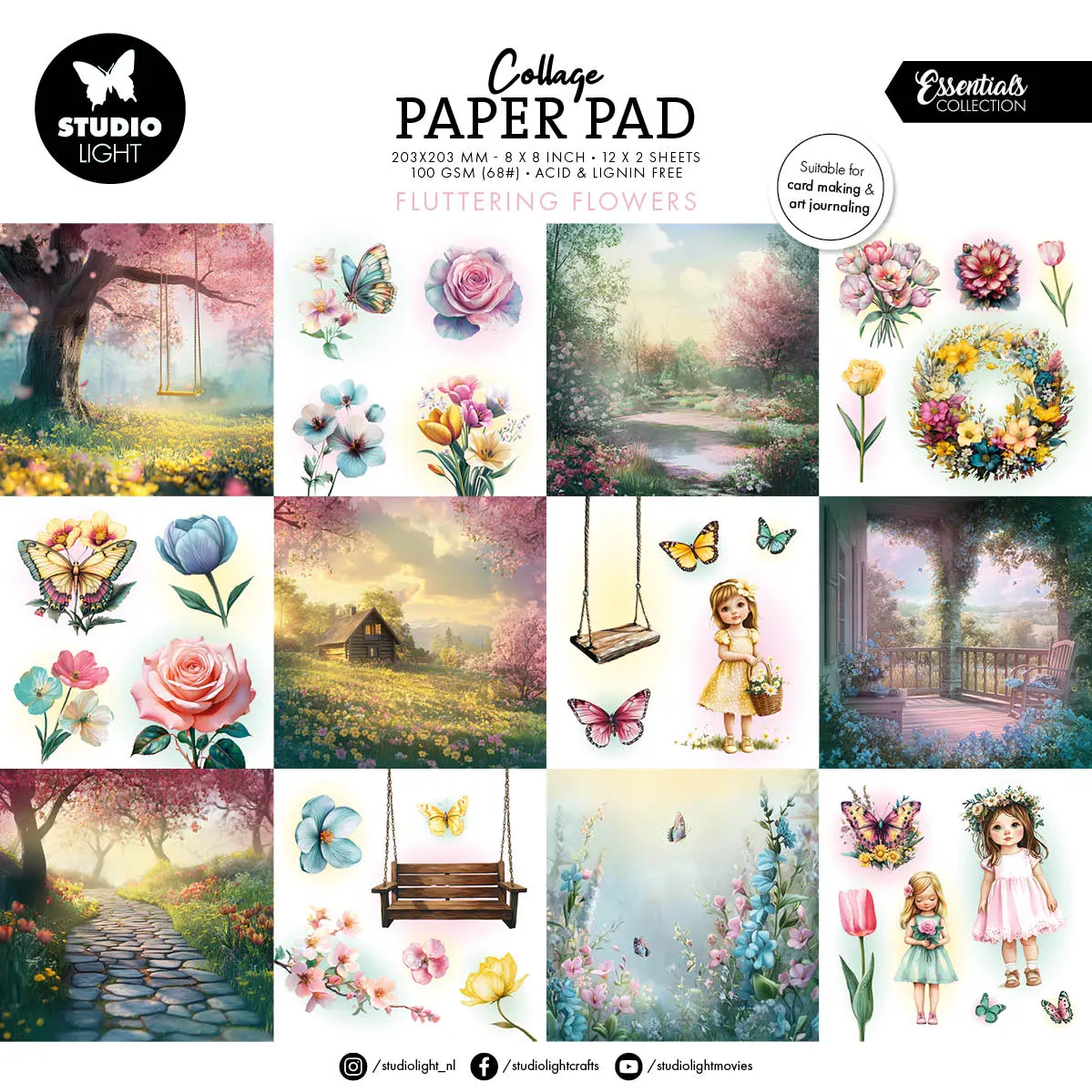 Sl Collage Paper Pad Fluttering Flowers Essentials 24 Sheets 1