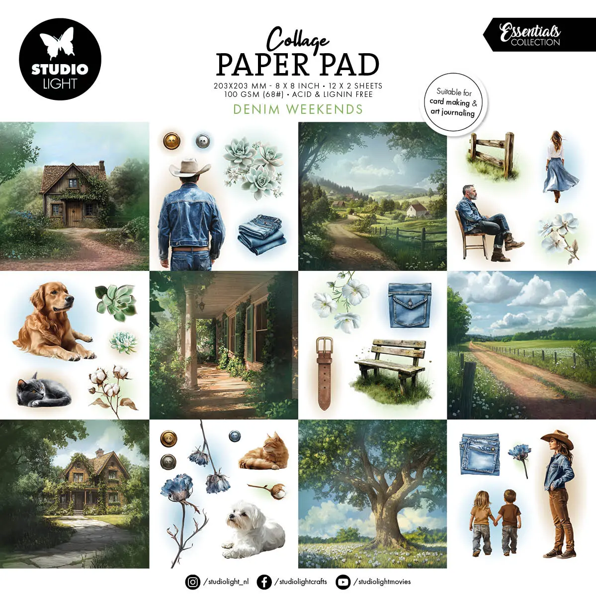 Sl Collage Paper Pad Denim Weekends Essentials 203X203x5mm 24 Sheets 1