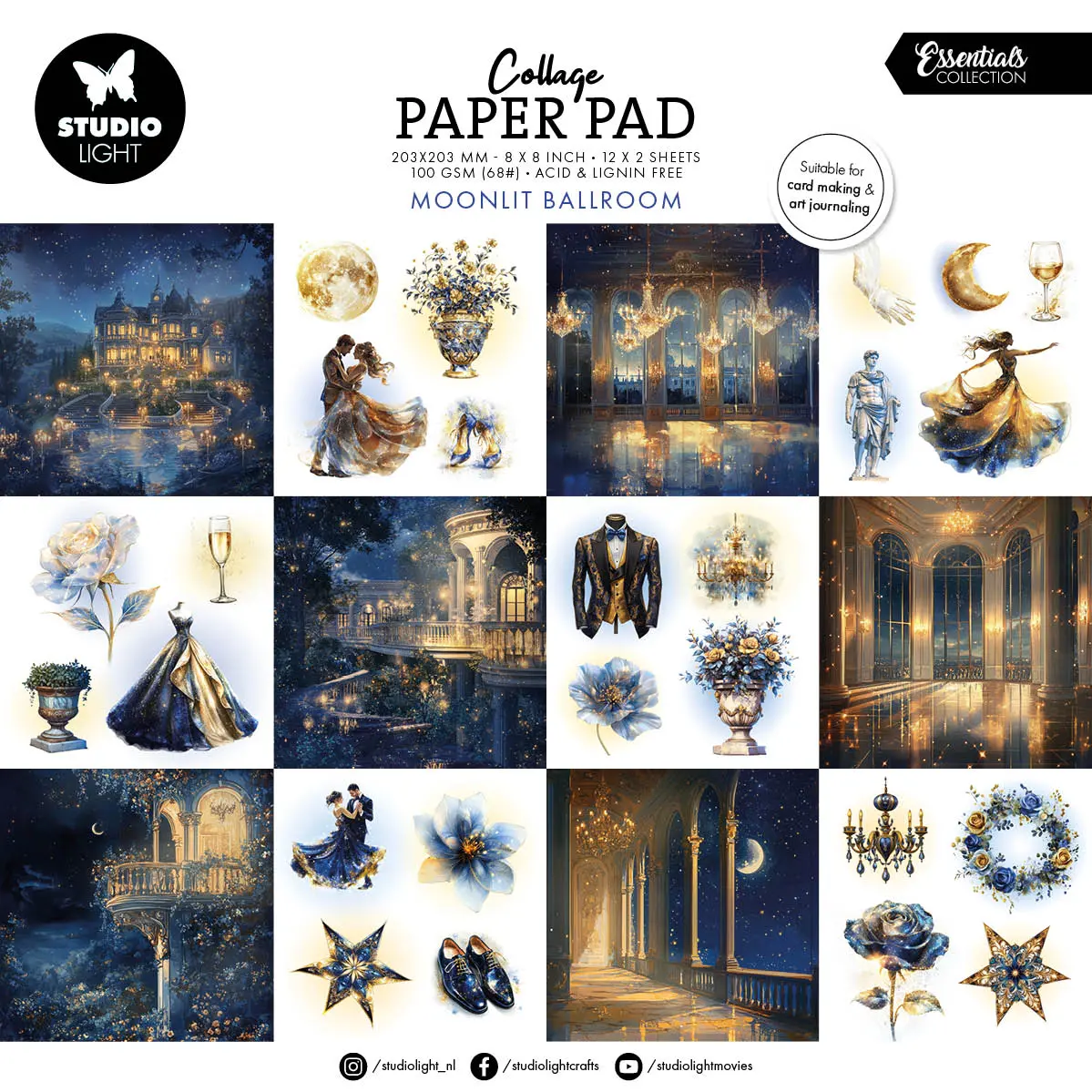Sl Collage Paper Pad Moonlit Ballroom Essentials 203X203x5mm 24 Sheets 1