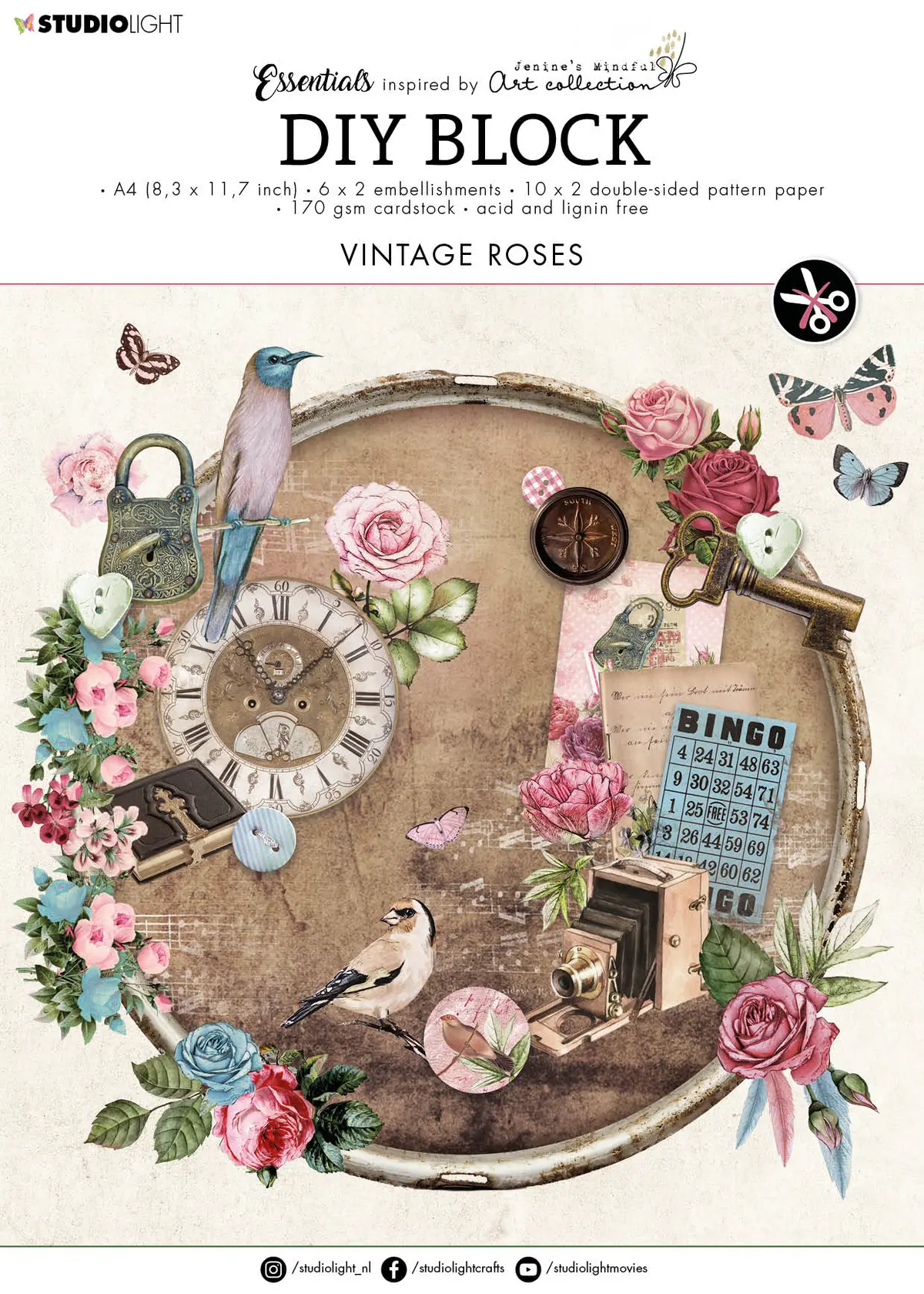 Sl Diy Block Vintage Roses Essentials294x210x9mm 32 Sh Nr.44 1