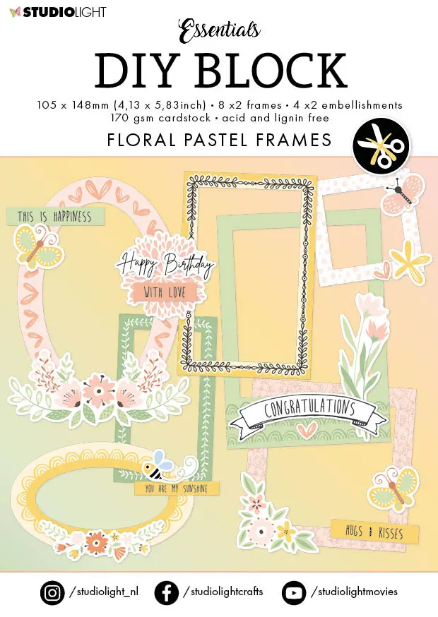 Sl Die-Cut Block Floral Pastel Frames Essentials 105X148x3mm 24 Sh Nr.65 1