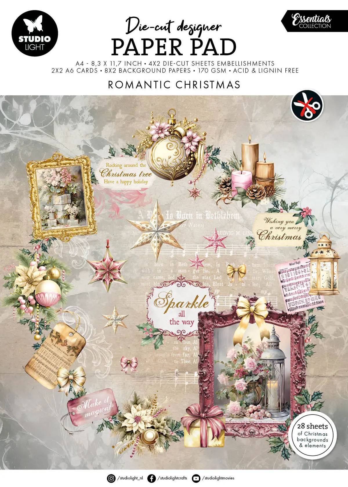 Sl Die-Cut Designer Paper Pad Romantic Christmas Essentials 28 Sh 1
