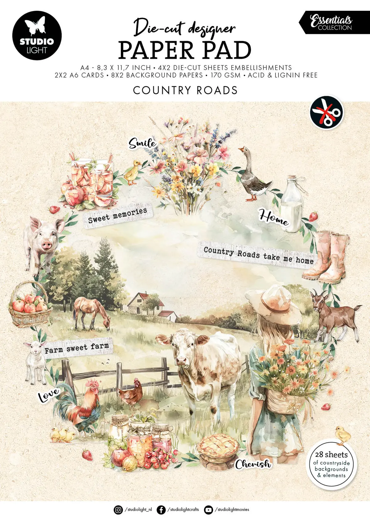 Sl Die-Cut Paper Pad Country Roads Essentials 28 Sheets 1