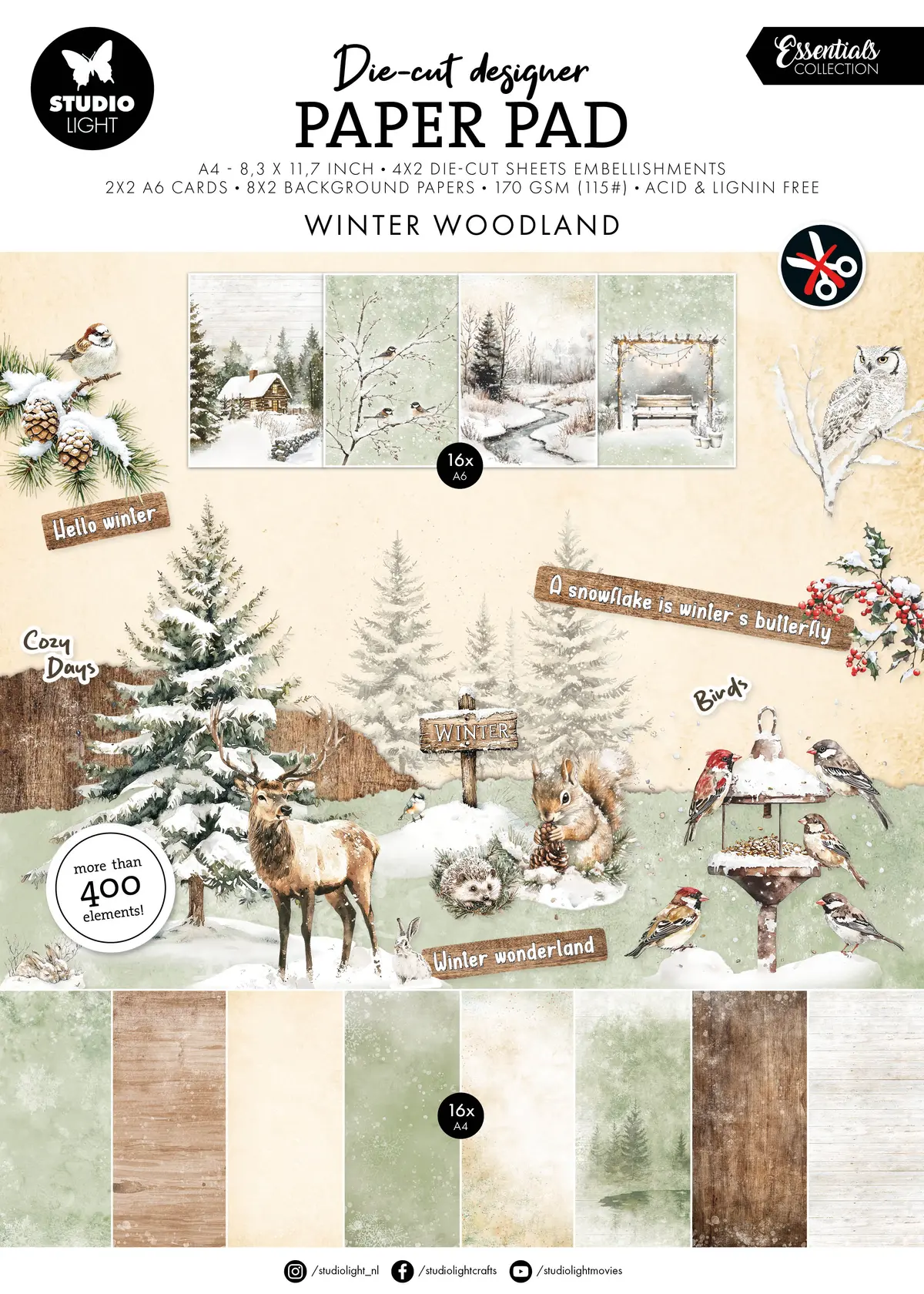 Sl Die-Cut Designer Paper Pad Winter Woodland Essentials 1