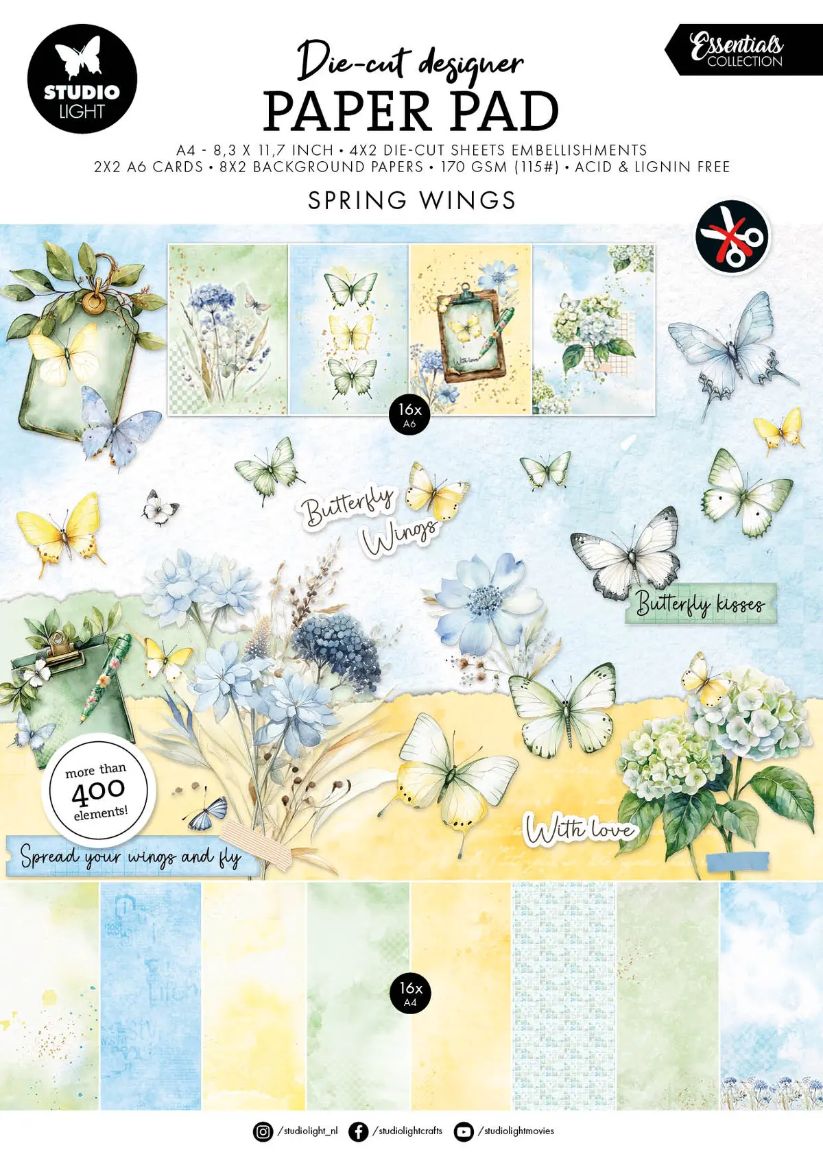 Sl Die-Cut Paper Pad Butterflies Essentials 28 Sheets 1