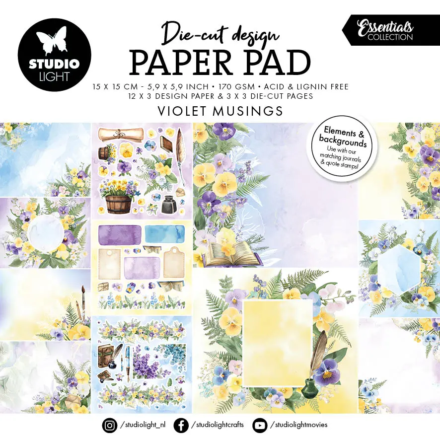 Sl Designer Paper Pad Paper & Elements - Violet Musings Essentials 36 Sheets 1