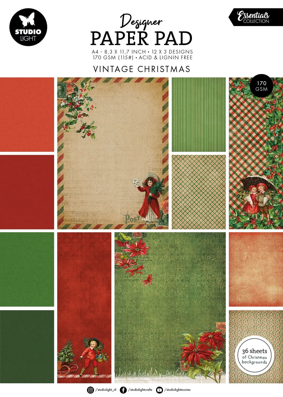Sl Designer Paper Pad Vintage Christmas Essentials 36 Sheets 1