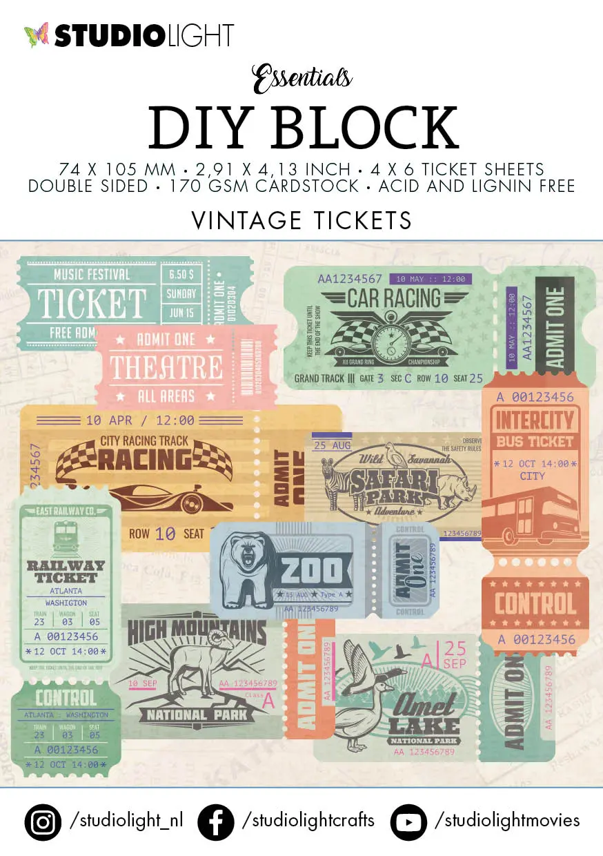 Sl Diy Block Mini Vintage Tickets Essentials 74X105x9mm24 Sh Nr.01 1