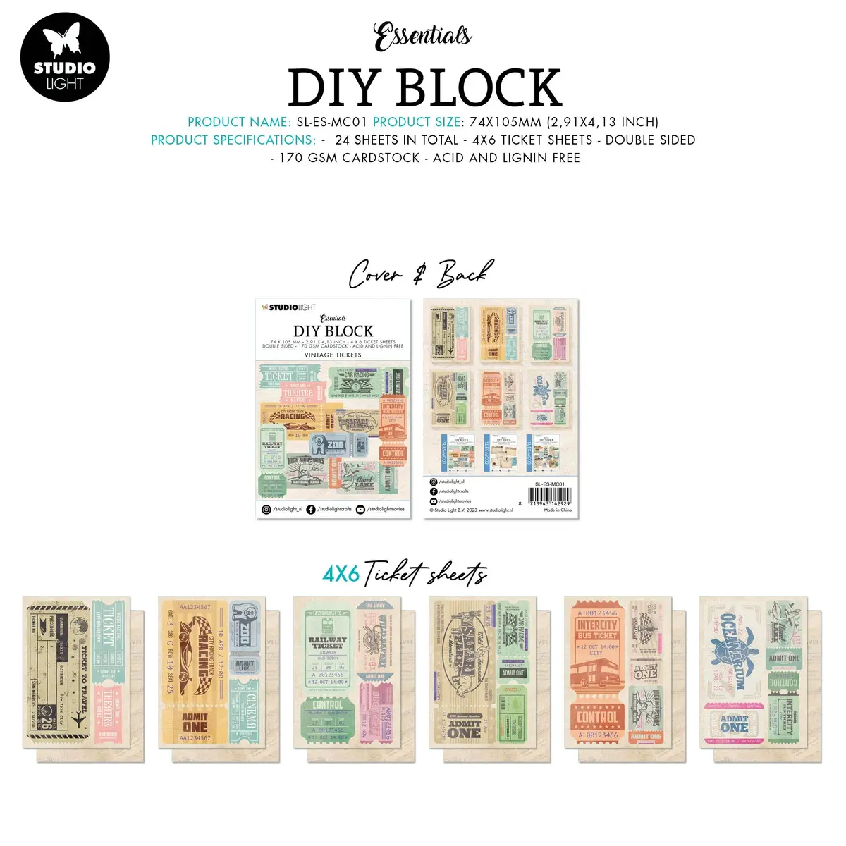 Sl Diy Block Mini Vintage Tickets Essentials 74X105x9mm24 Sh Nr.01 2