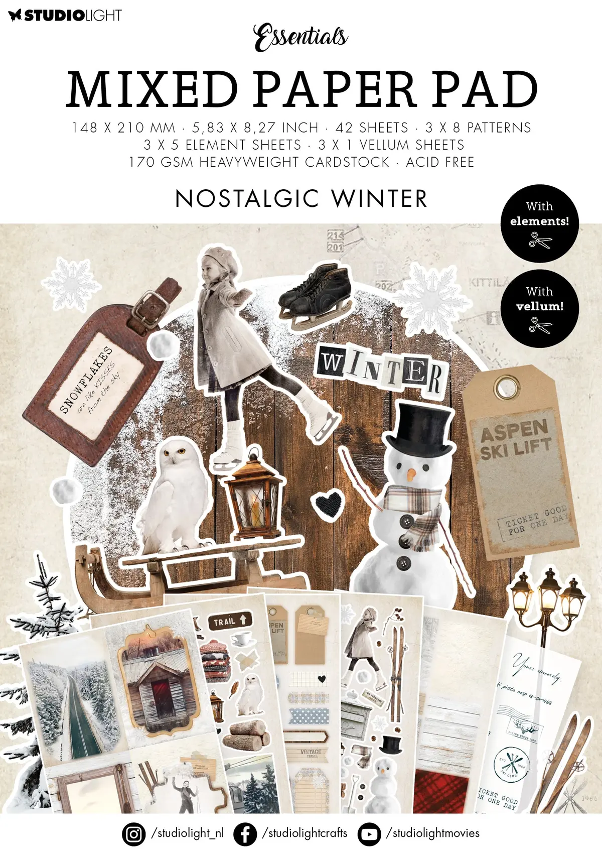 Sl Mixed Paper Pad Nostalgic Winter Essentials 148X210x9mm 42 Sh Nr.28 1