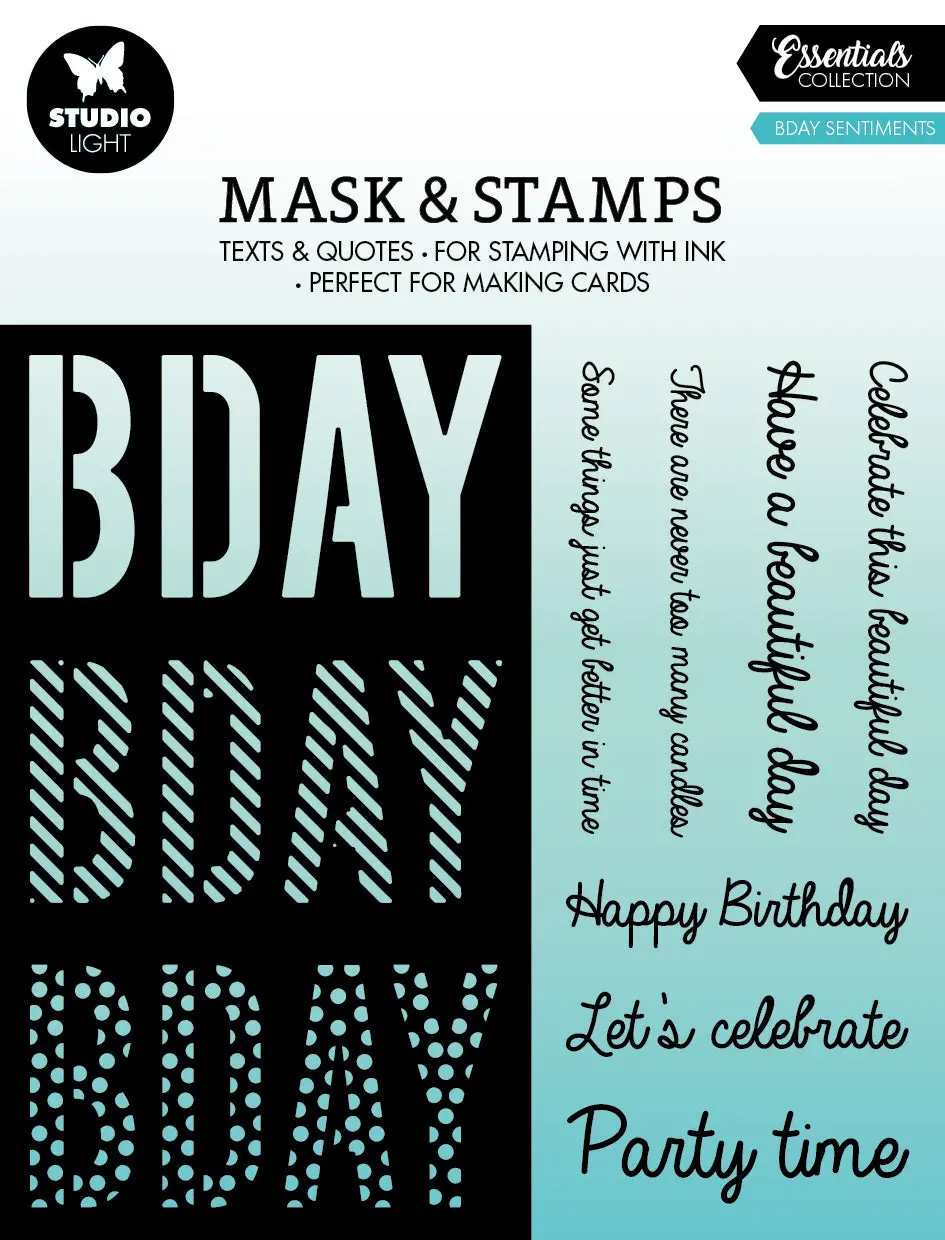 Sl Mask & Stamp Bday Sentiments Essentials 155X155x3mm 8 Pc Nr.02 1