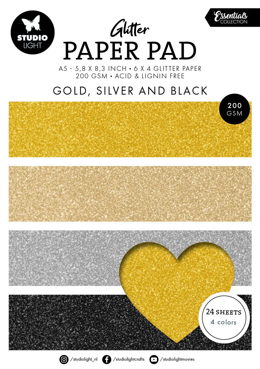 Sl Glitter Paper Pad Gold, Silver And Black Essentials 24 Sh 1