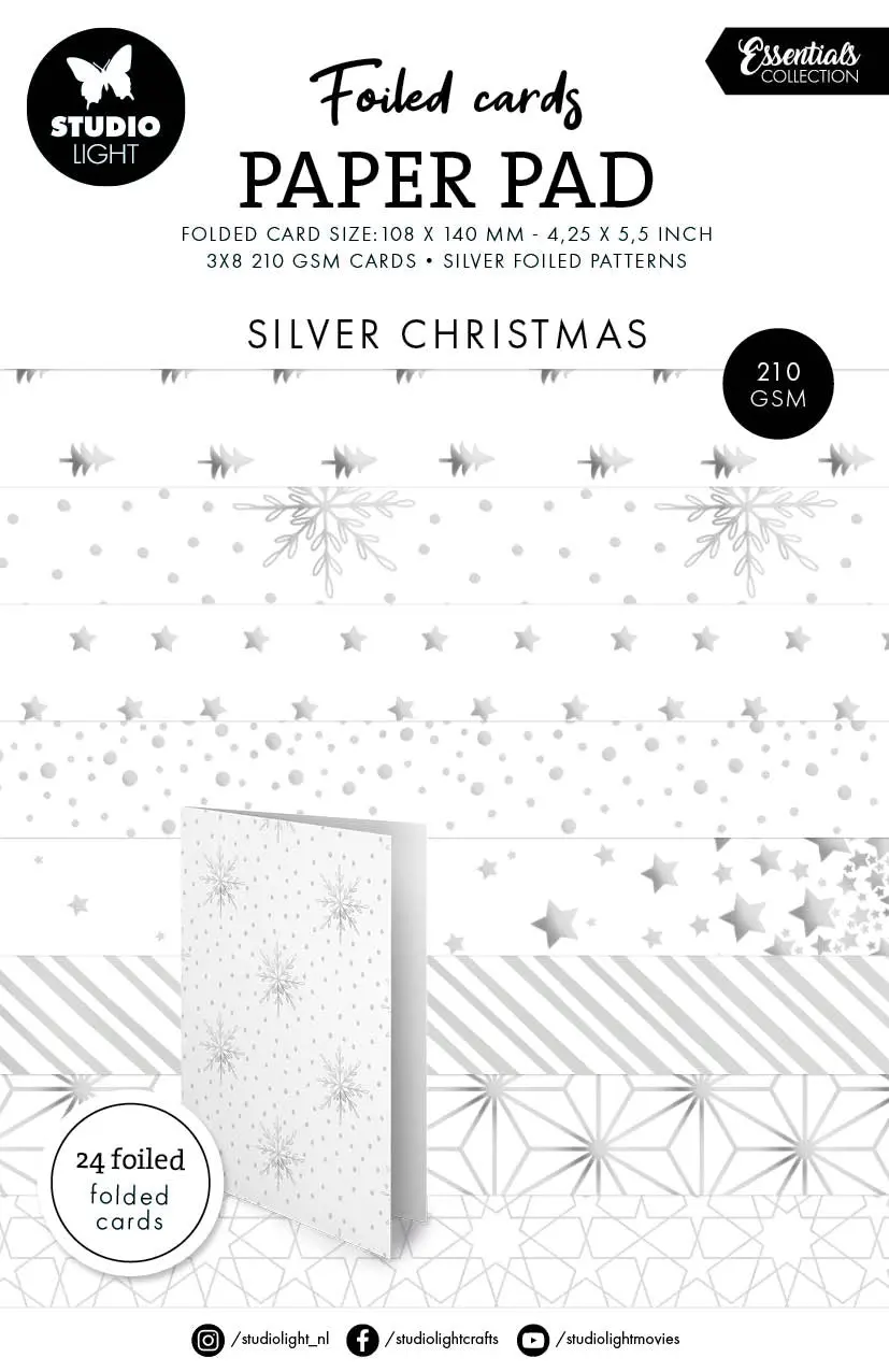 Sl Foiled Cards Silver Christmas Patterns Essentials 24 Sh 1