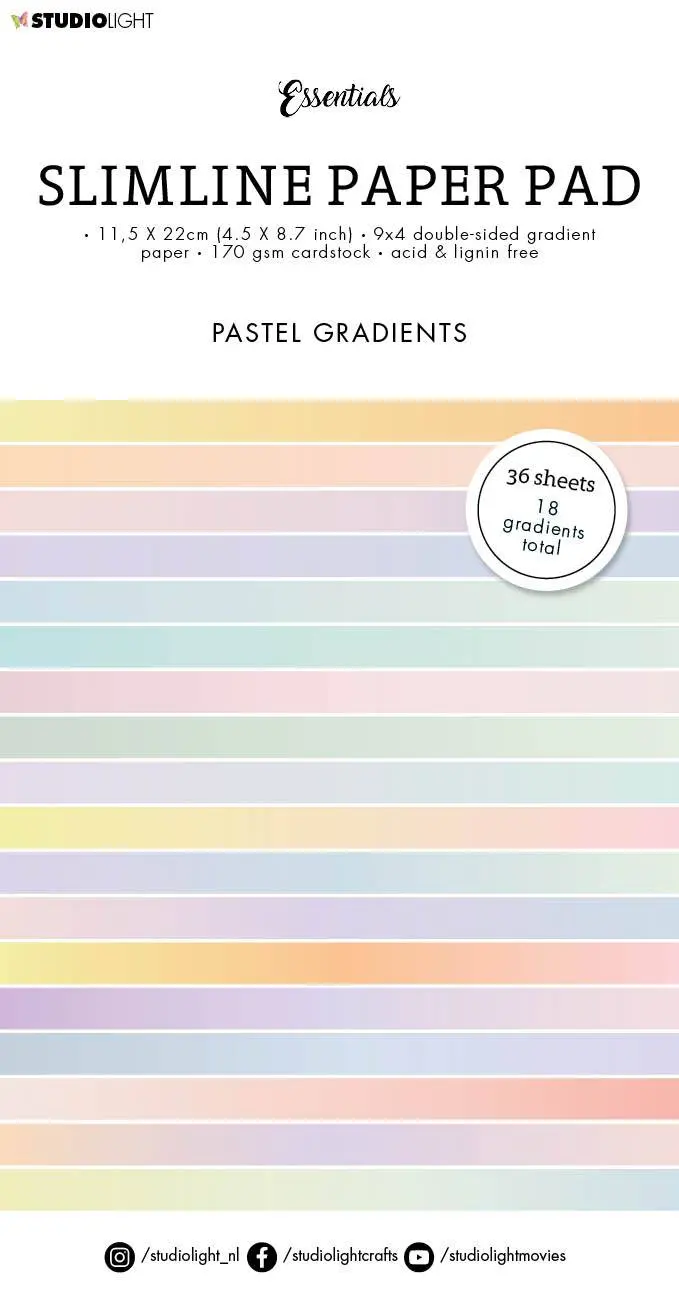 Sl Paper Pad Double Sided Gradient Pastel Slimline Essentials 115X220x5mm 36 Sh Nr.30 1