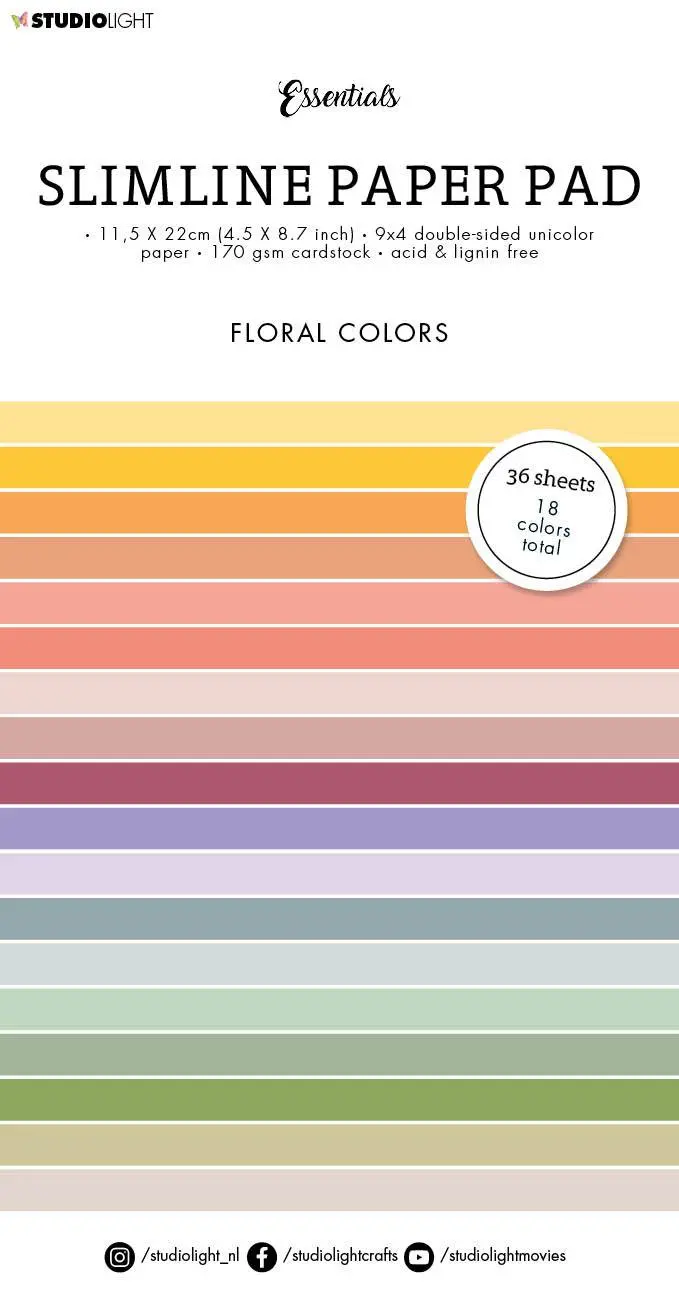 Sl Paper Pad Double Sided Unicolor Floral Slimline Essentials 115X220x5mm 36 Sh Nr.33 1