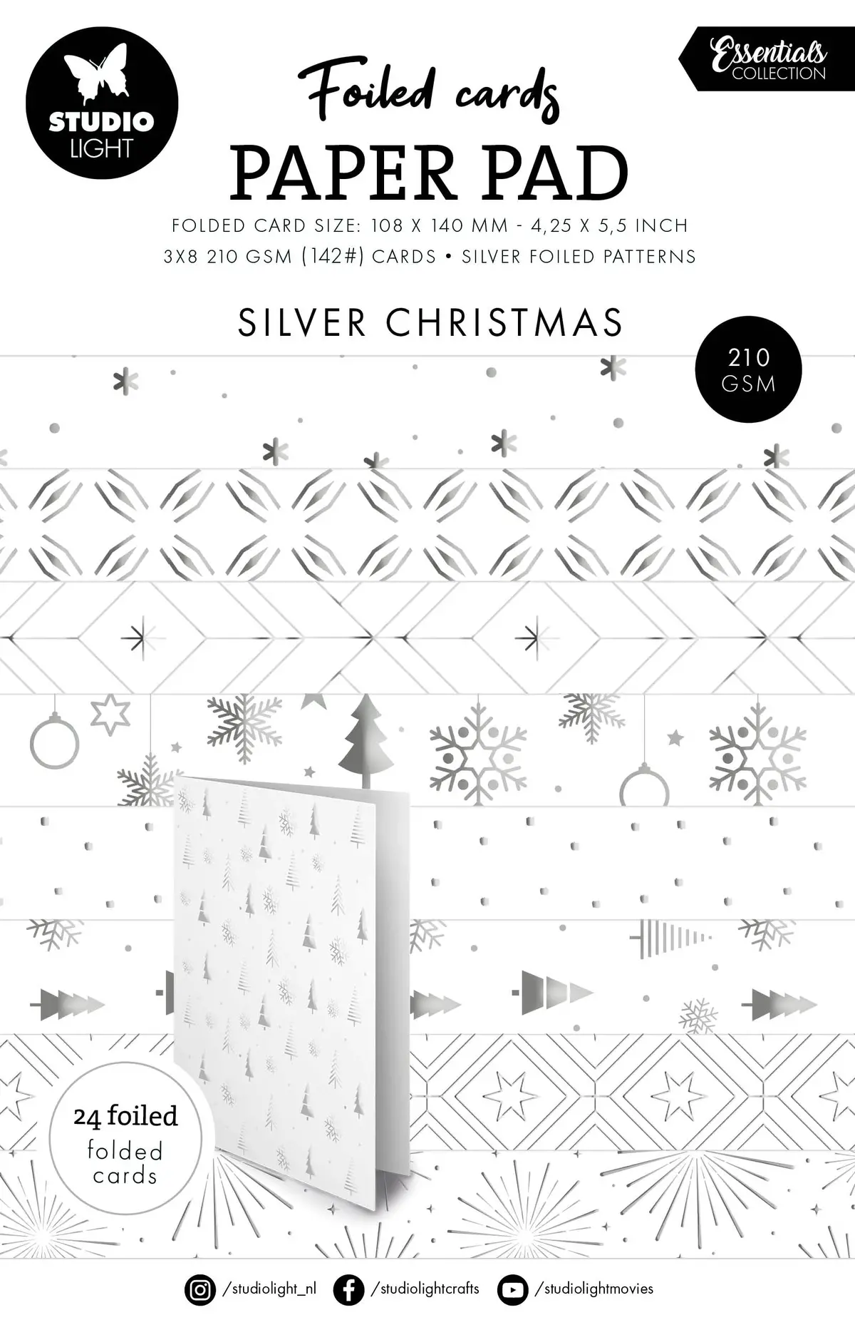 Sl Foiled Cards Silver Patterns Essentials 24 Sheets 1