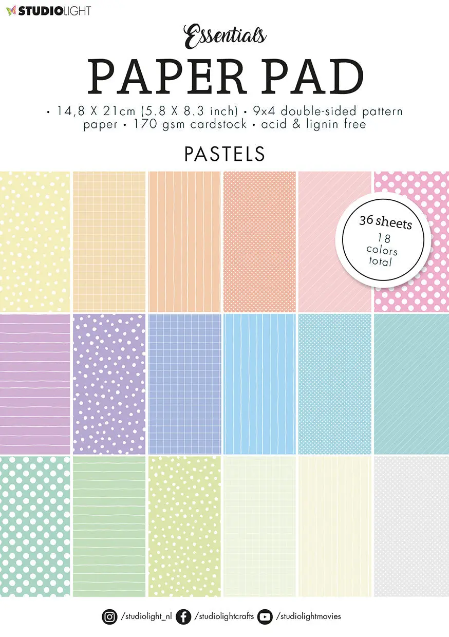Sl Paper Pad Double Sided Unicolor Patterns Pastel Essentials 210X148x9mm 36 Sh Nr.40 1
