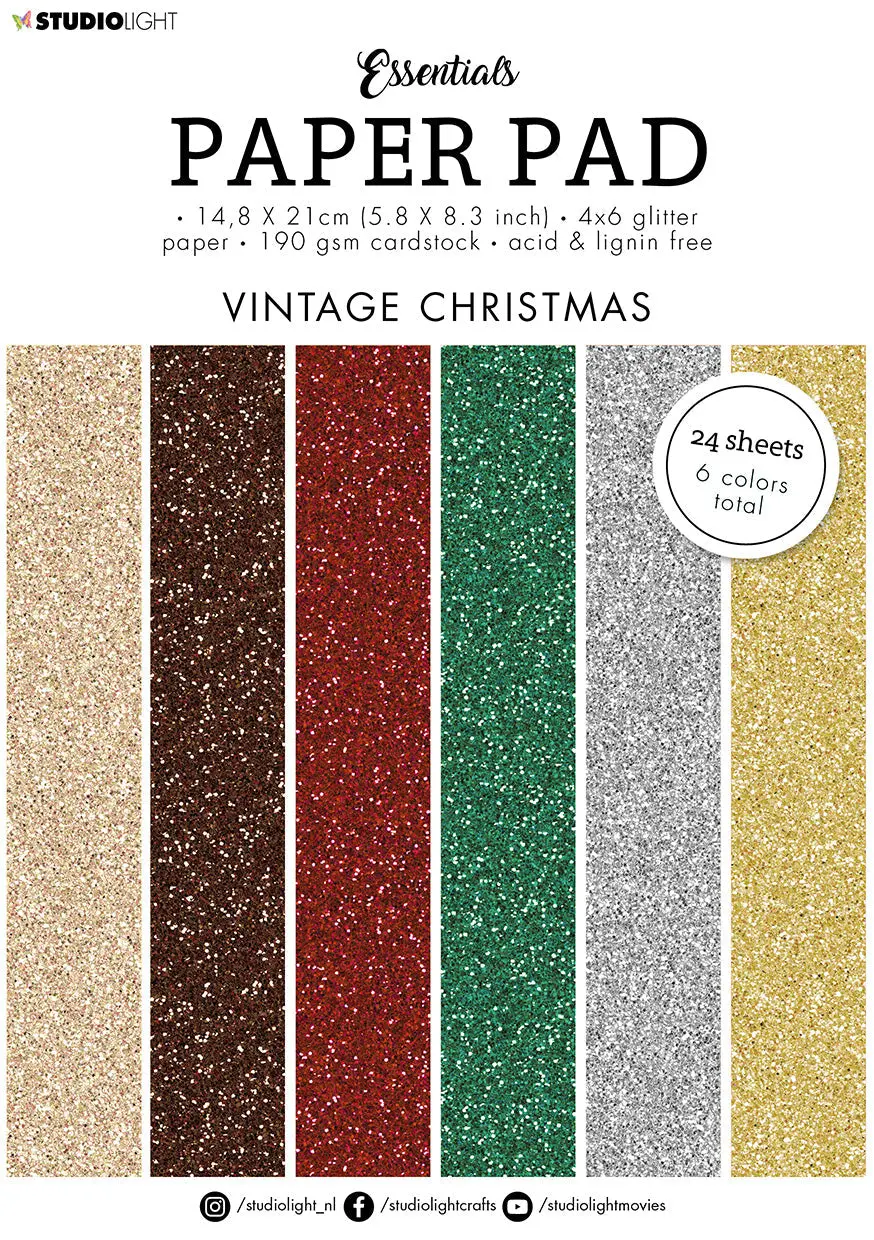 Sl Paper Pad Glitter Paper Vintage Christmas Essentials 148X210x9mm 24 Sh Nr.50 1