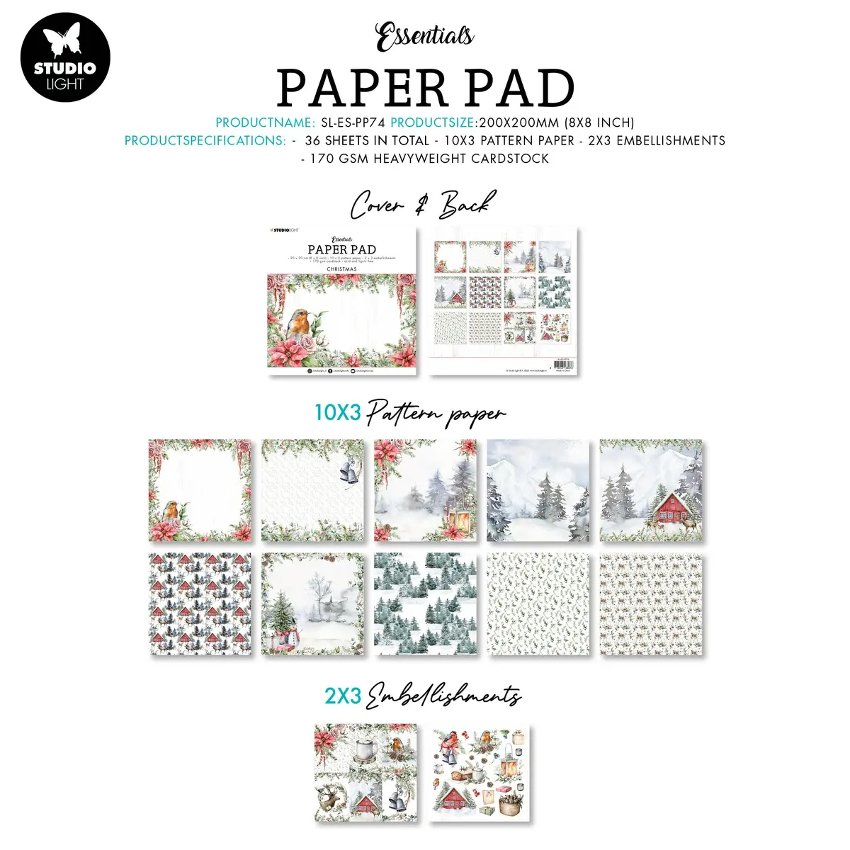 Sl Paper Pad Christmas Essentials 200X200x9mm 36 Sh Nr.74 2
