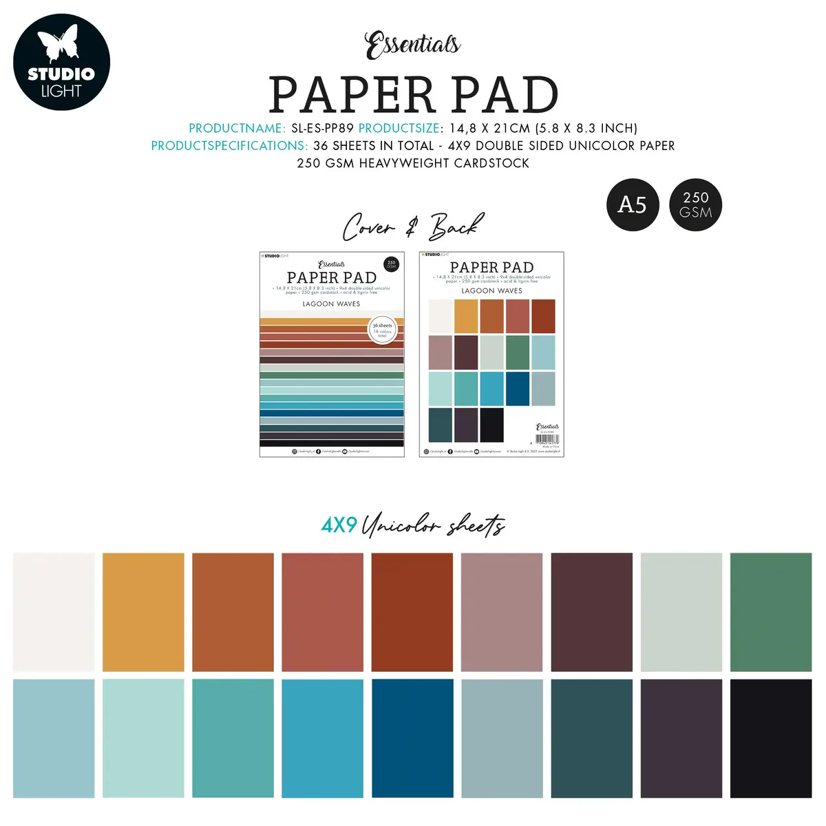Sl Paper Pad Unicolor Paper Lagoon Waves Essentials 210X148x9mm 36 Sh Nr.89 2