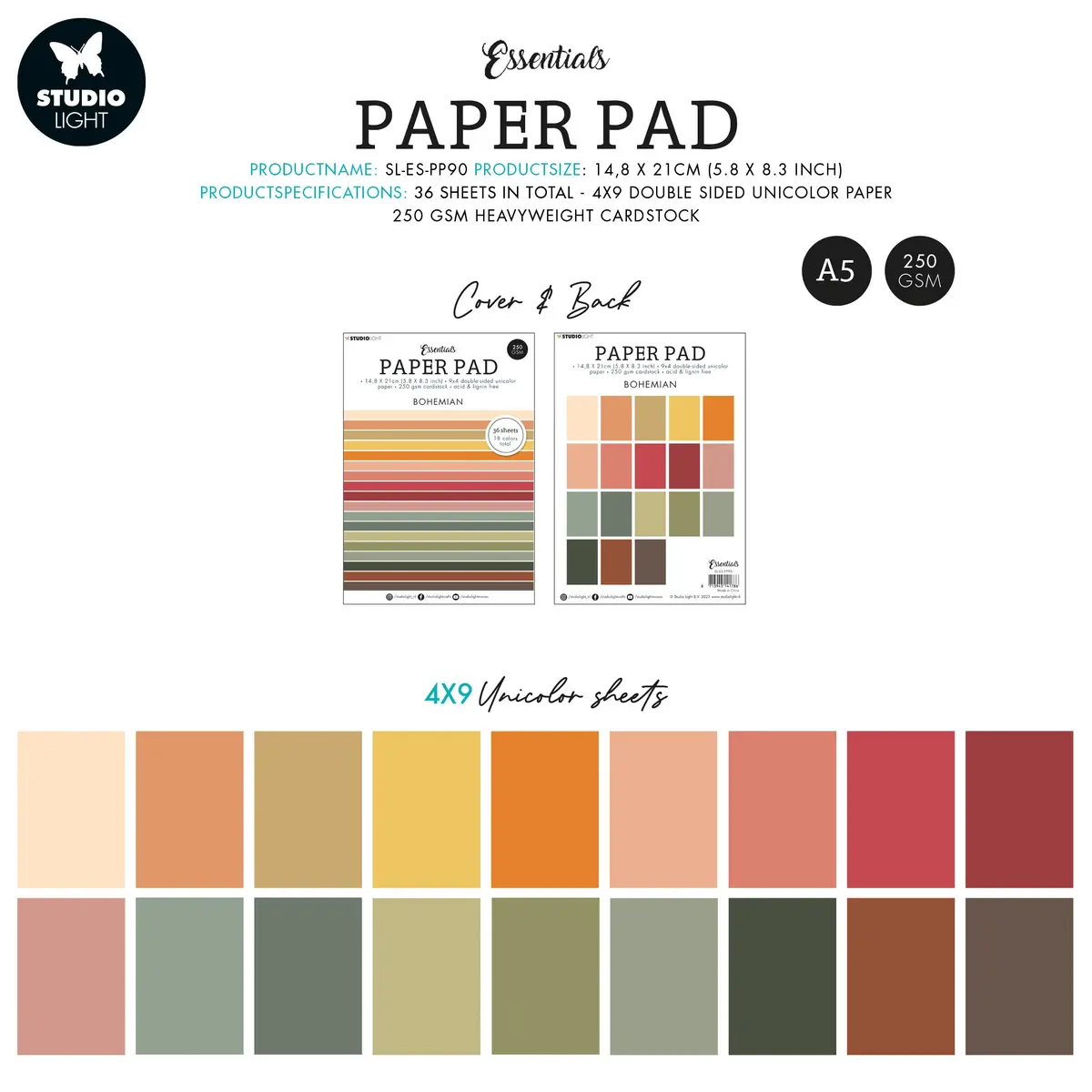 Sl Paper Pad Unicolor Paper Bohemian Essentials 210X148x9mm 36 Sh Nr.90 2