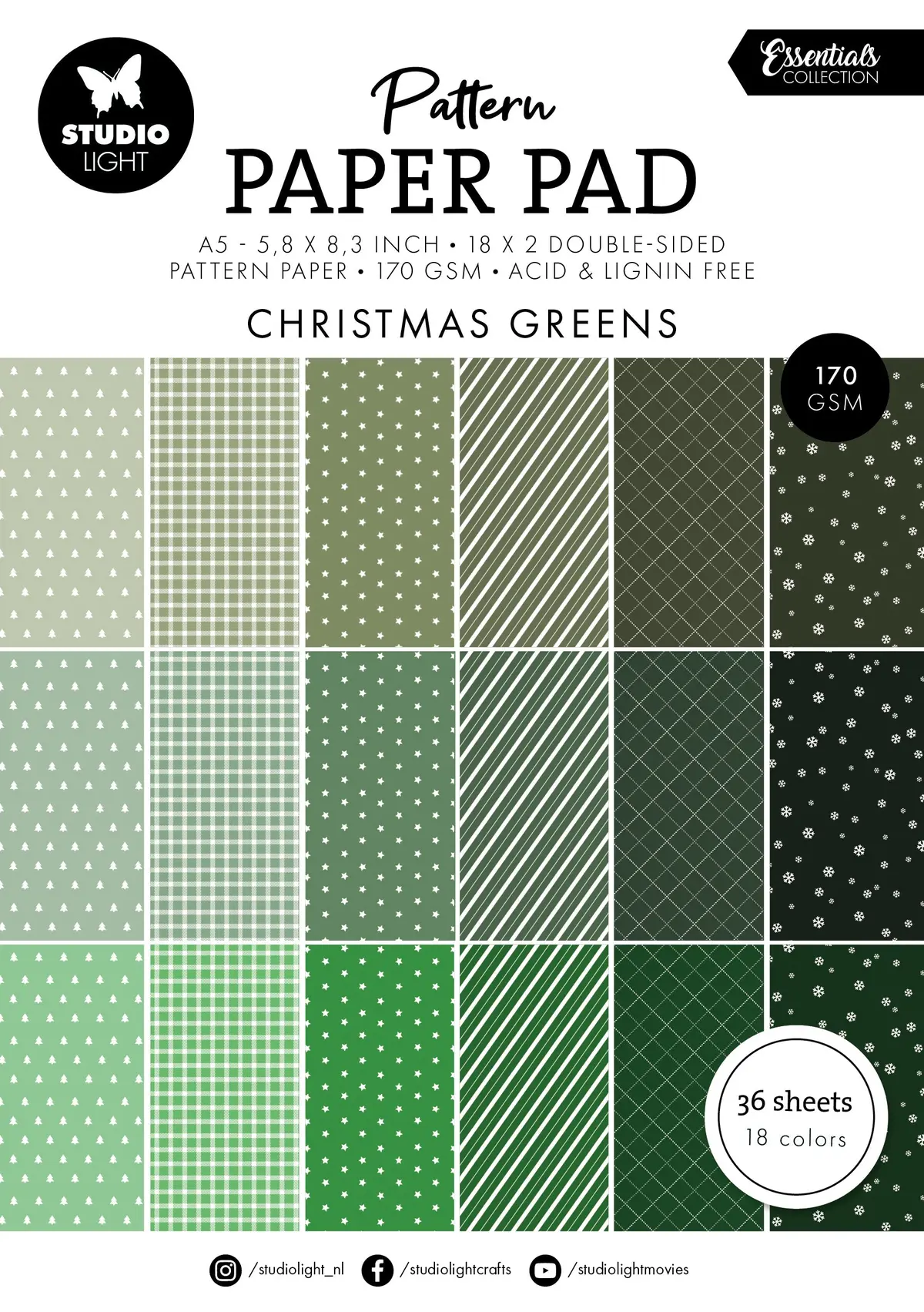 Sl Pattern Paper Pad Christmas Greens Essentials 36 Sh 1