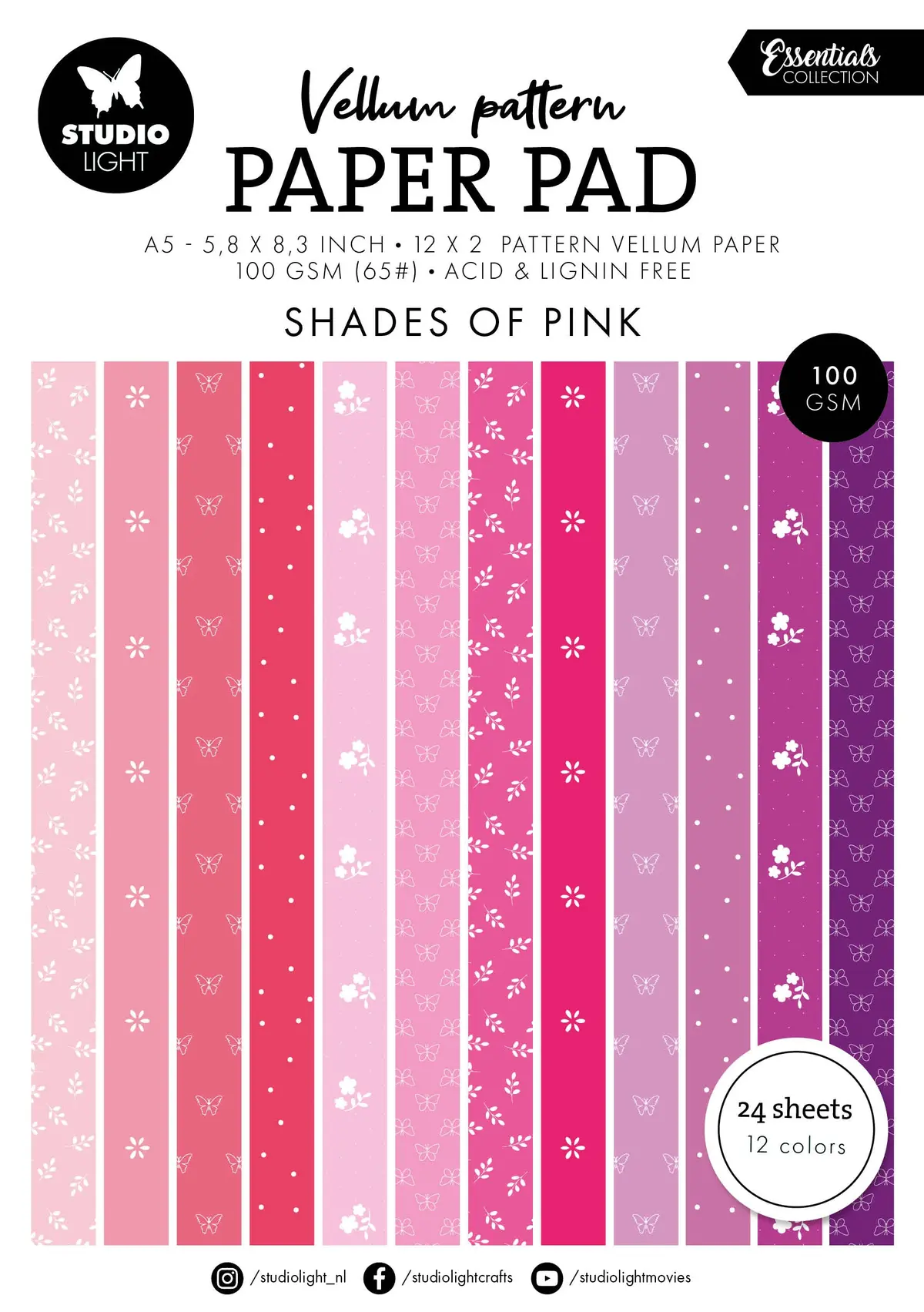 Sl Vellum Paper Pad Spring Pink Print Essentials 24 Sheets 1