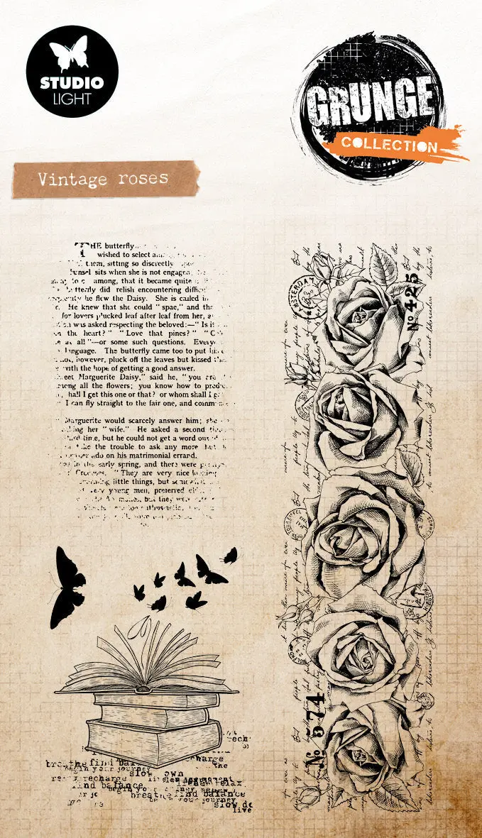 Sl Clear Stamp Vintage Roses Grunge Collection 93X136x3mm 4 Pieces 1
