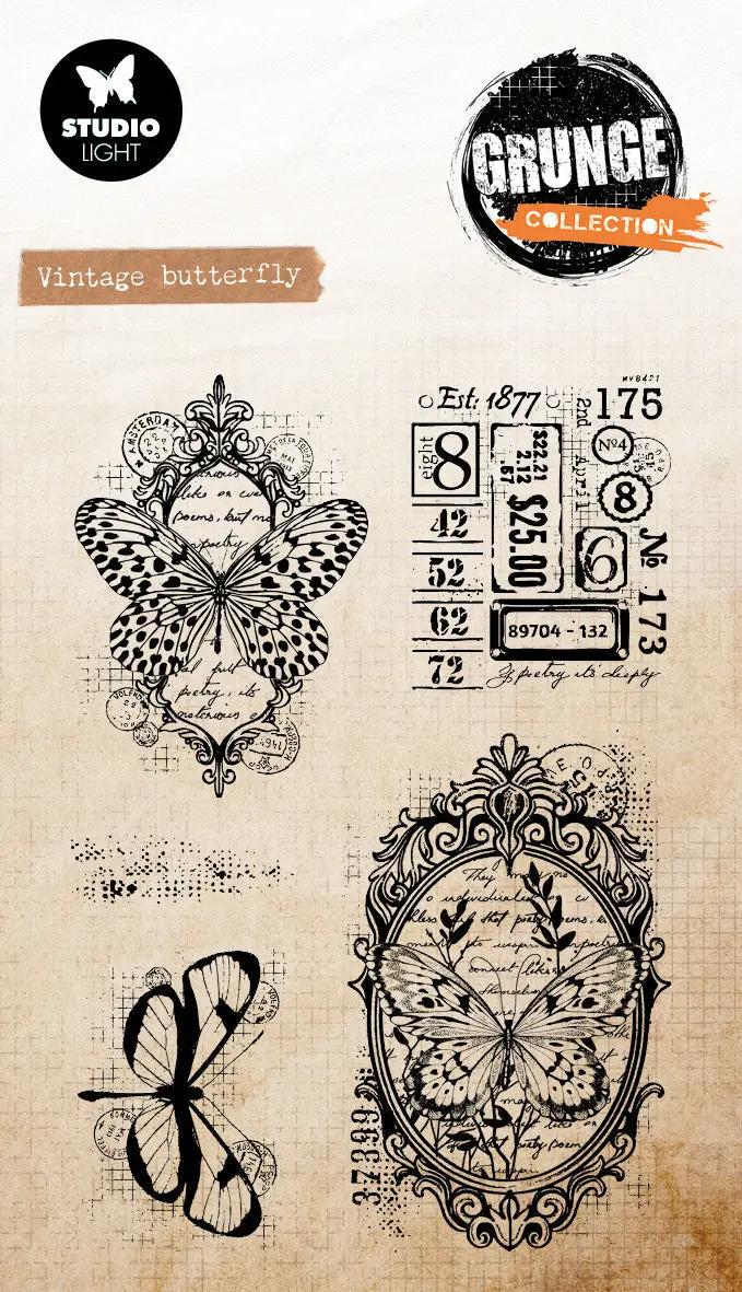 Sl Clear Stamp Vintage Butterfly Grunge Collection 93X136x3mm 5 Pieces 1